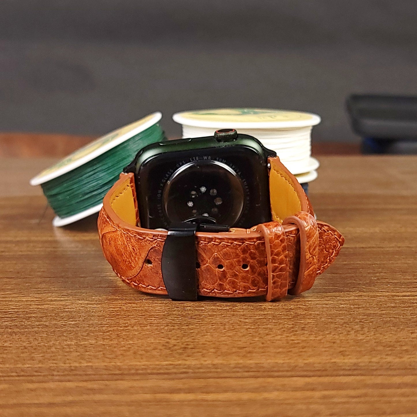 Custom Light Brown Ostrich Leather Apple Watch Bands - PVMH Leather