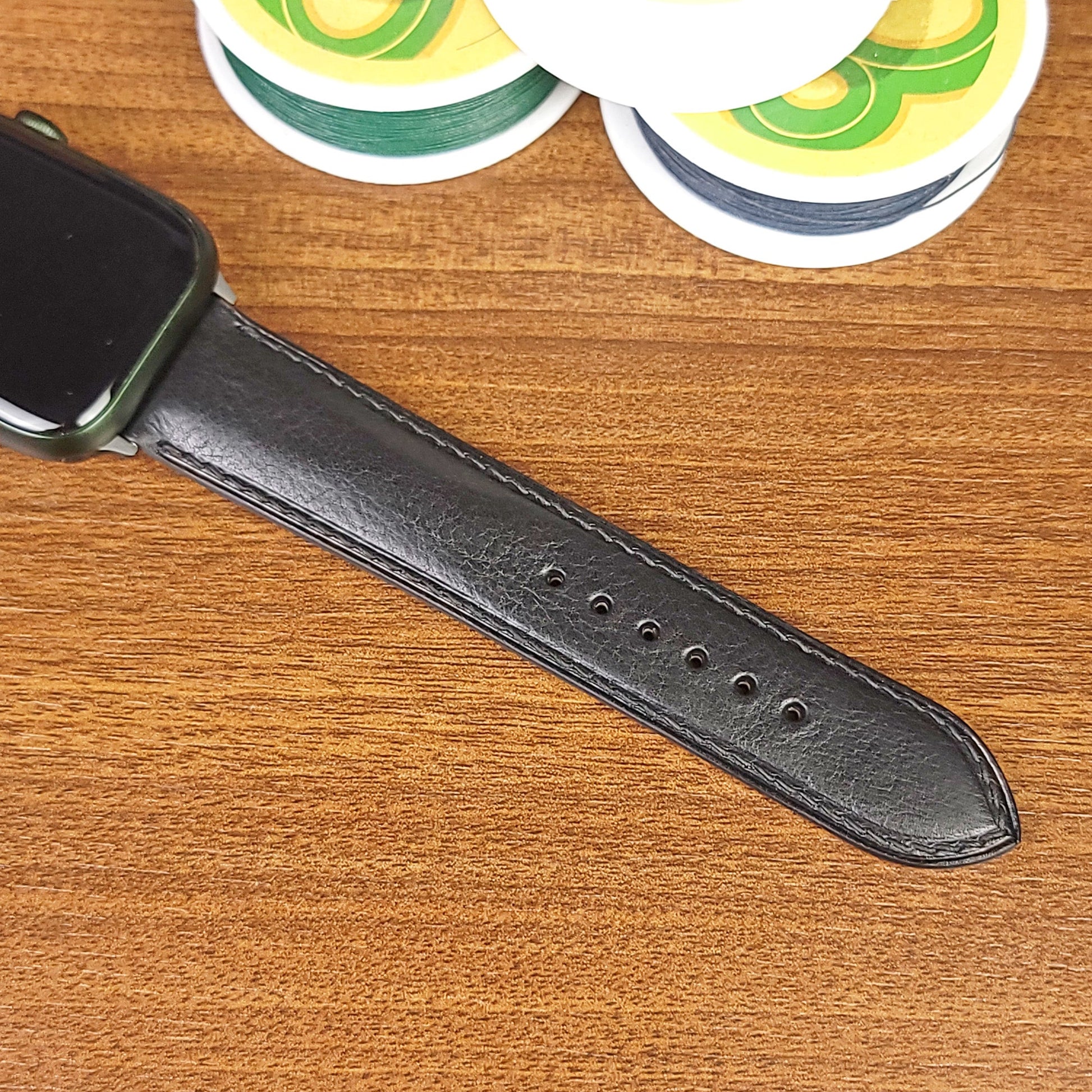 Custom Luxury Black Vachetta Leather Apple Watch Bands - PVMH Leather