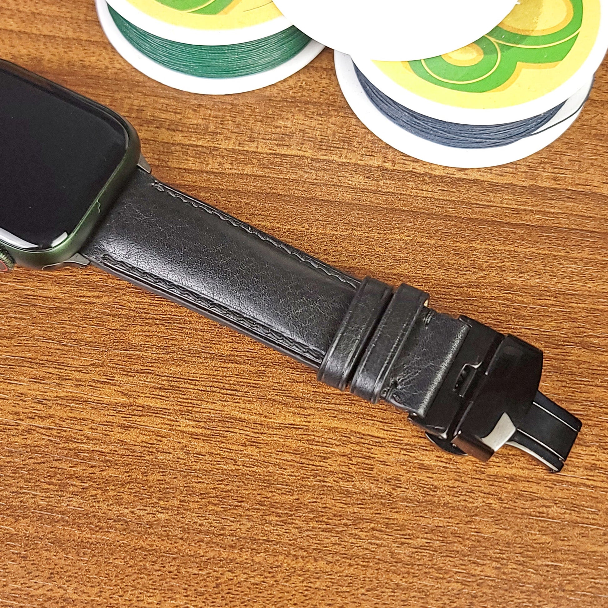 Custom Luxury Black Vachetta Leather Apple Watch Bands - PVMH Leather