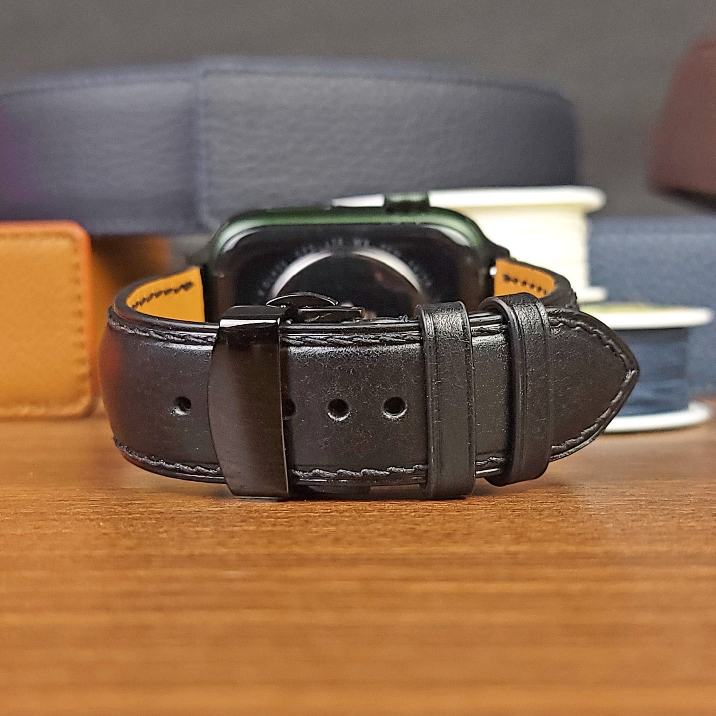 Custom Luxury Black Vachetta Leather Apple Watch Bands - PVMH Leather