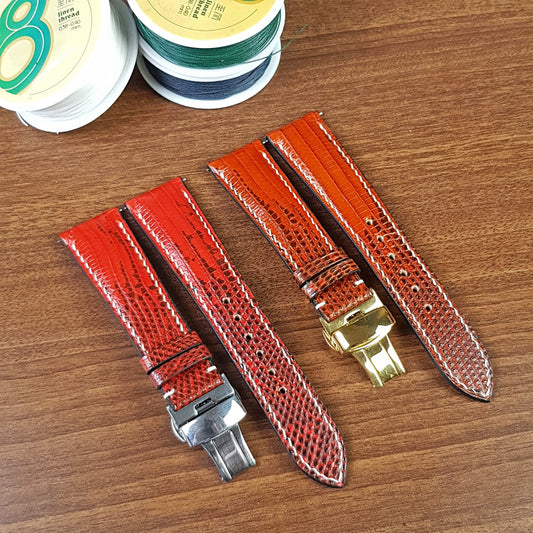 Custom Red Genuine Lizard Leather Watch Strap - PVMH Leather