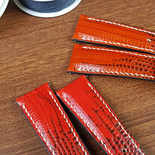 Custom Red Genuine Lizard Leather Watch Strap - PVMH Leather