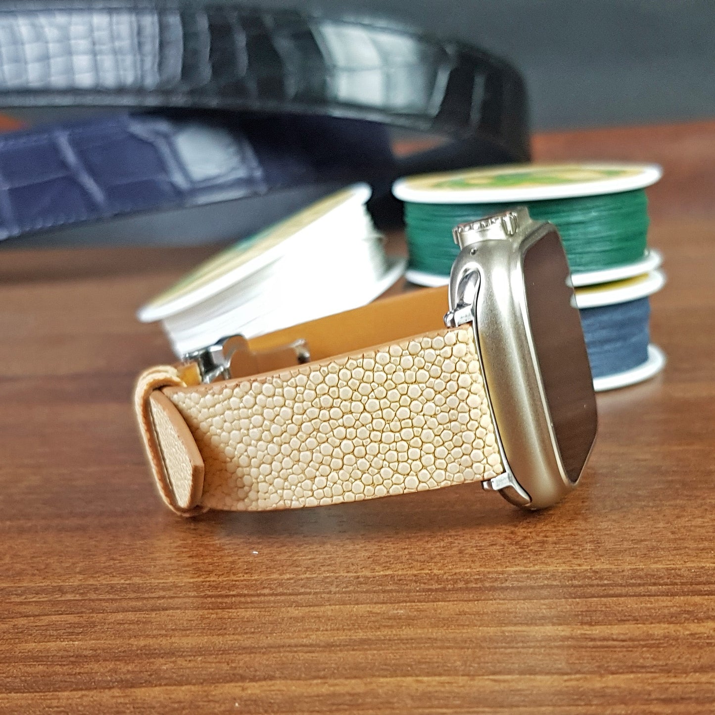 Custom Red Stingray Leather Apple Watch Bands - PVMH Leather