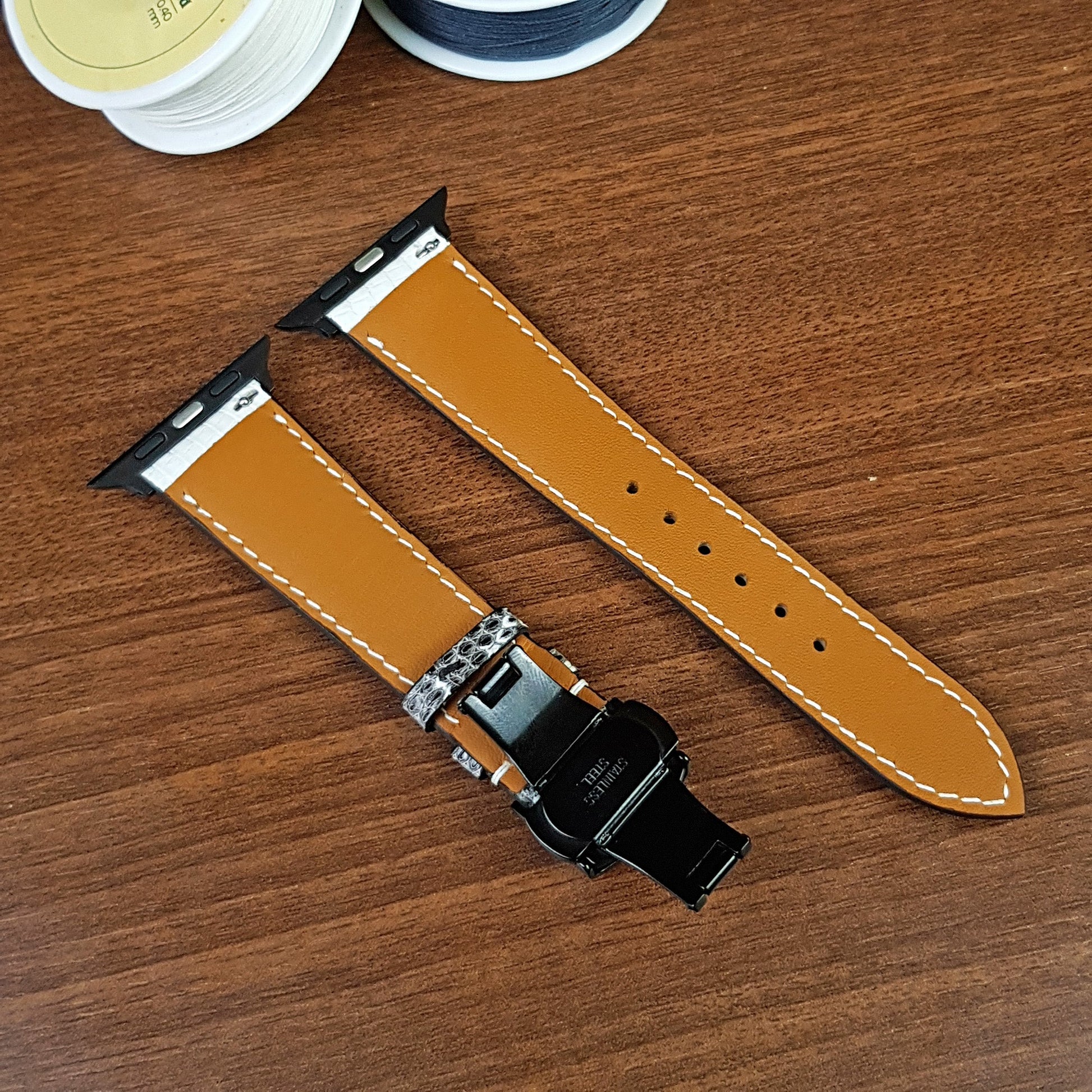 Custom White Lizard Leather Apple Watch Band - PVMH Leather