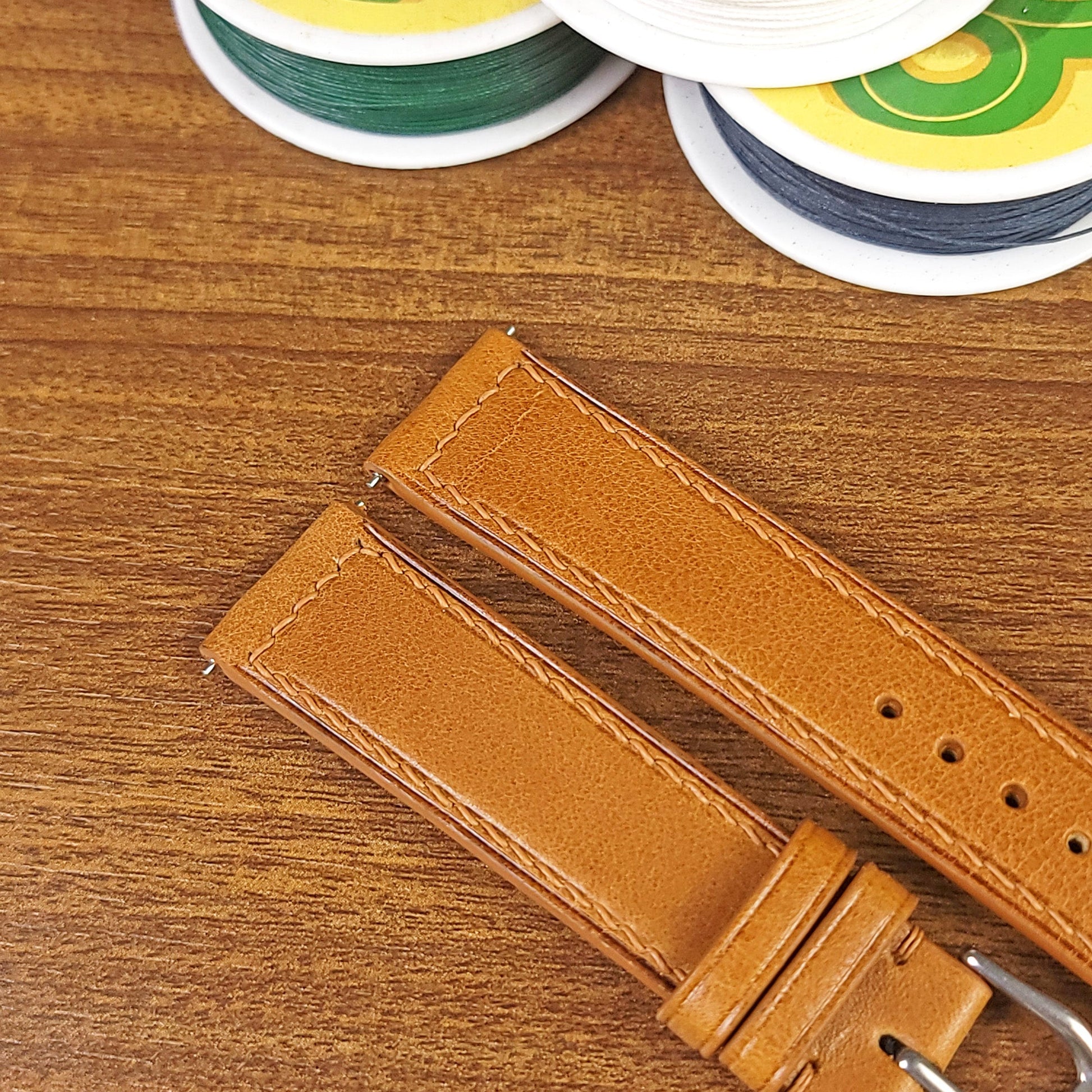 Custom Yellow Genuine Vachetta Leather Watch Straps - PVMH Leather