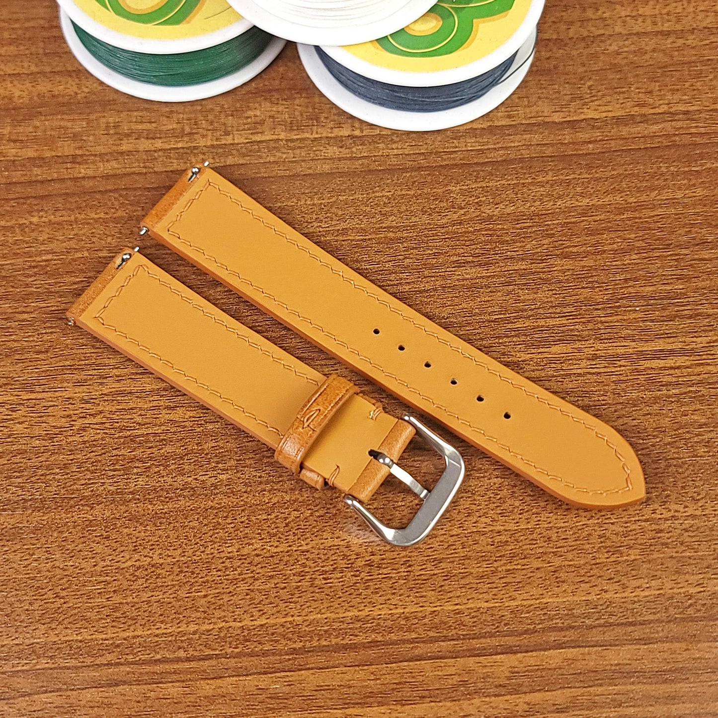 Custom Yellow Genuine Vachetta Leather Watch Straps - PVMH Leather