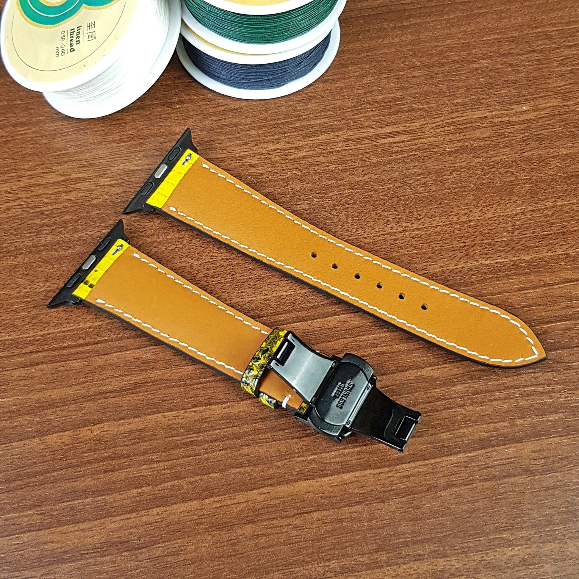 Custom Yellow Lizard Leather Apple Watch Band - PVMH Leather