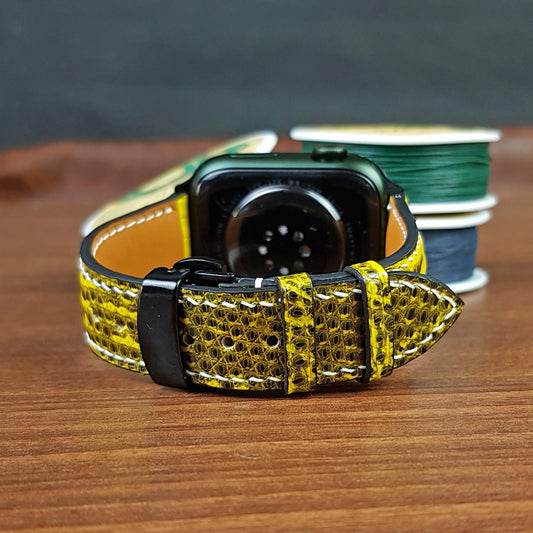 Custom Yellow Lizard Leather Apple Watch Band - PVMH Leather