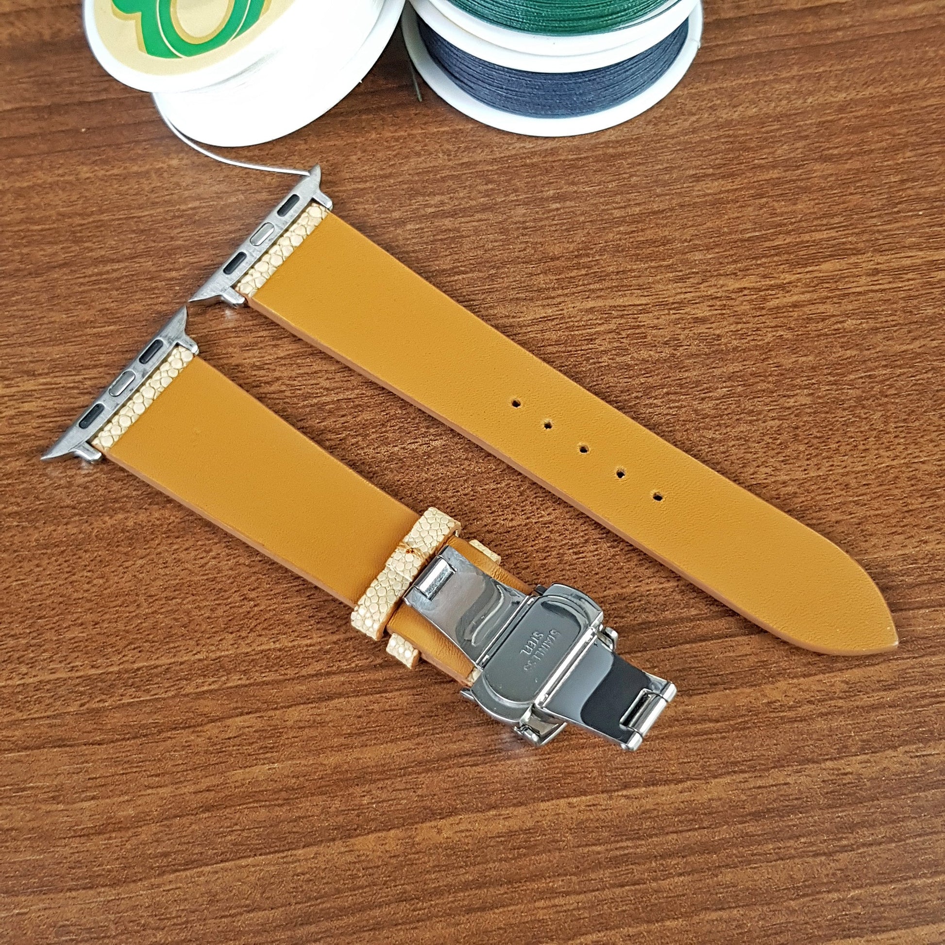 Custom Yellow Stingray Leather Apple Watch Band - PVMH Leather