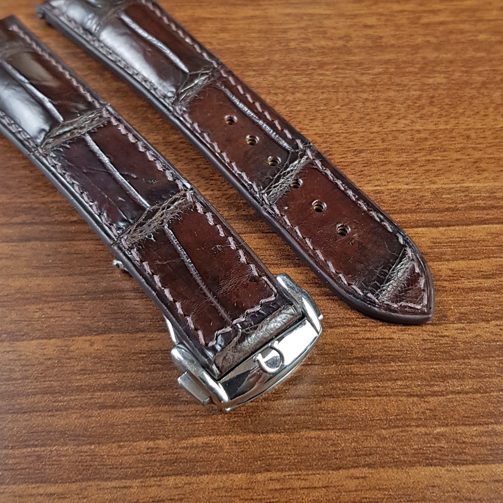 Dark Brown Alligator Leather Omega Watch Strap Deployant Clasp - PVMH Leather