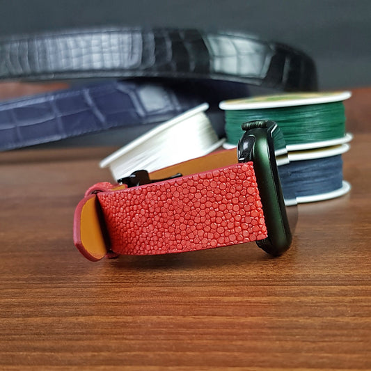 Genuine Red Stingray Leather Apple Watch Band - PVMH Leather