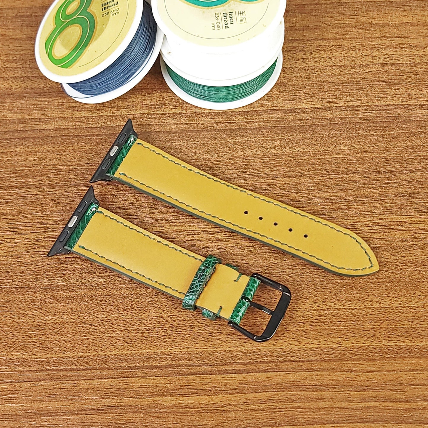 Green Genuine Ostrich Leather Apple Watch Straps - PVMH Leather