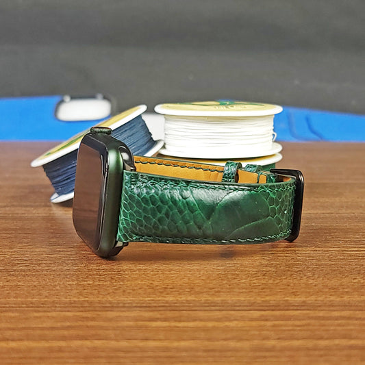 Green Genuine Ostrich Leather Apple Watch Straps - PVMH Leather