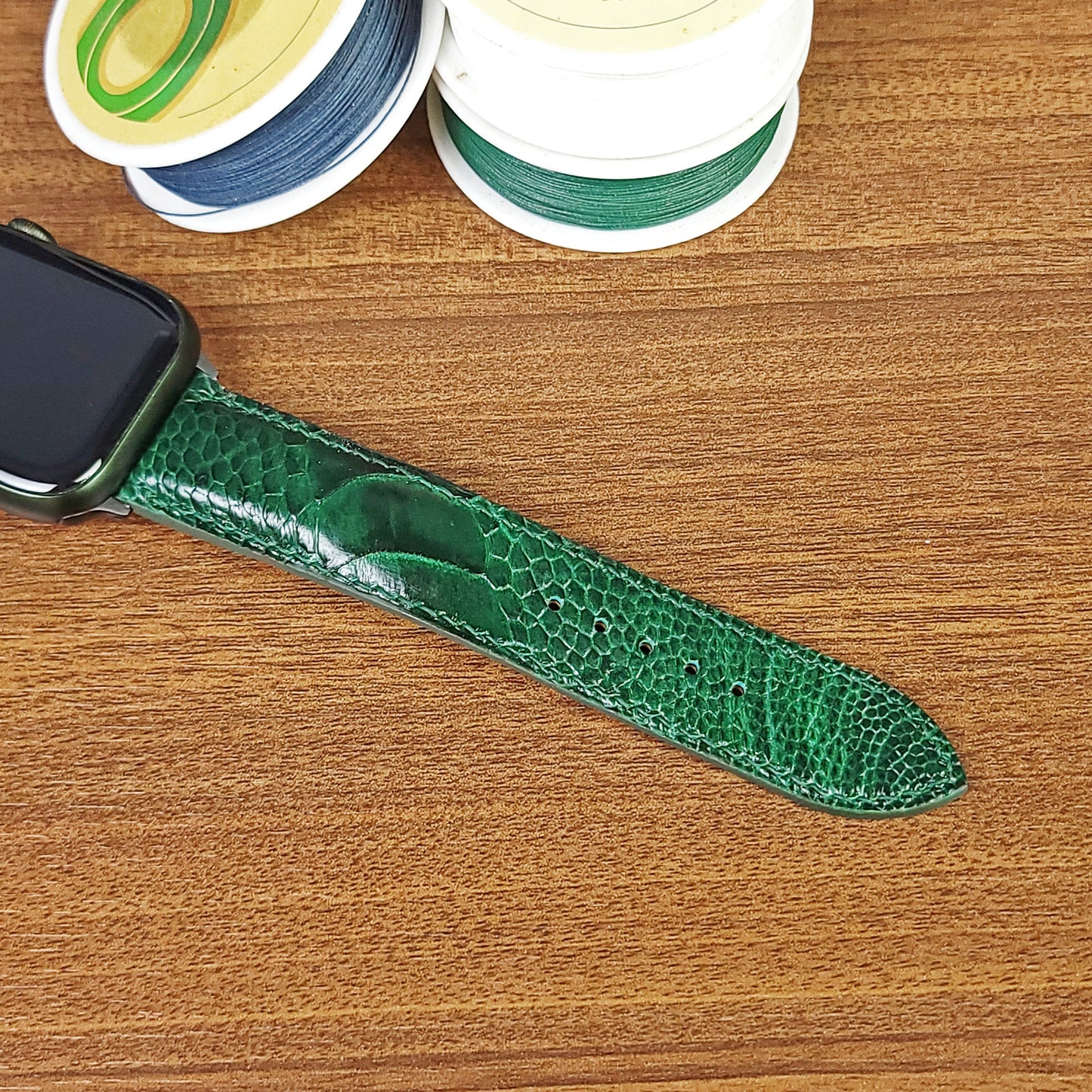 Green Genuine Ostrich Leather Apple Watch Straps - PVMH Leather