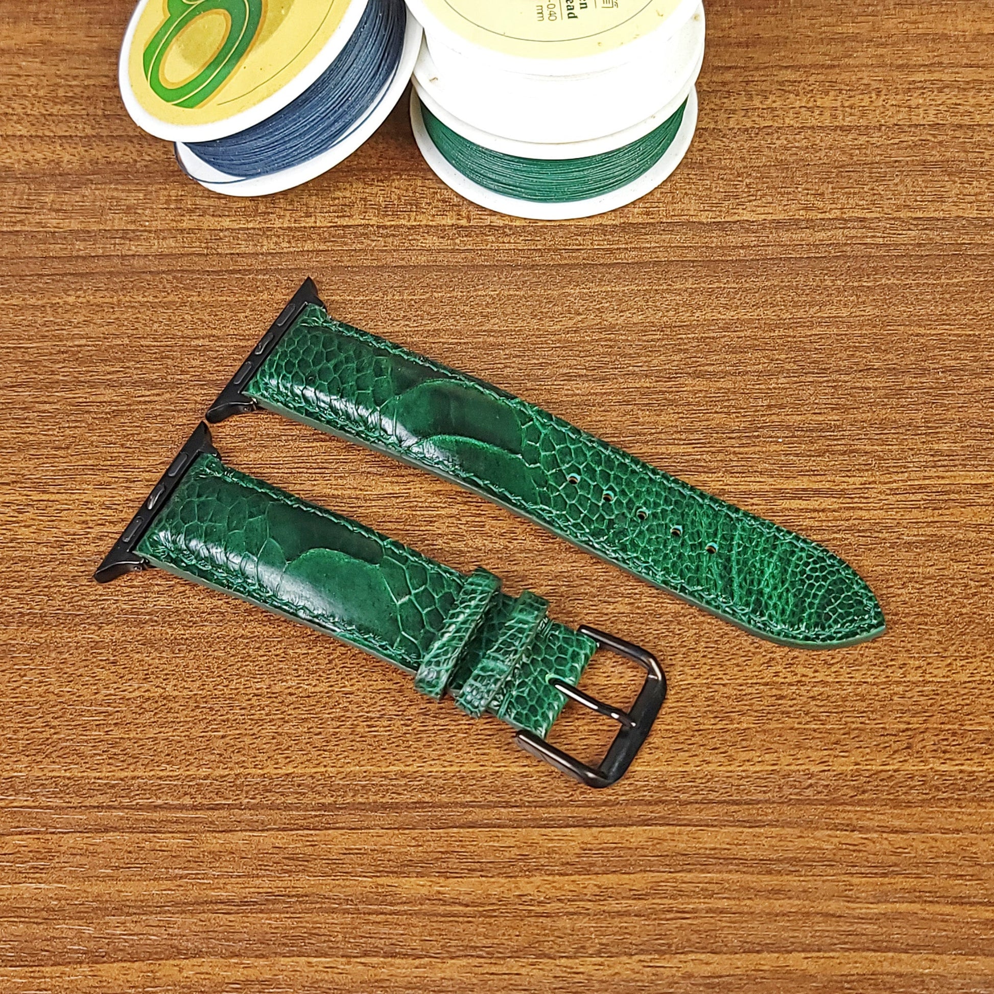 Green Genuine Ostrich Leather Apple Watch Straps - PVMH Leather