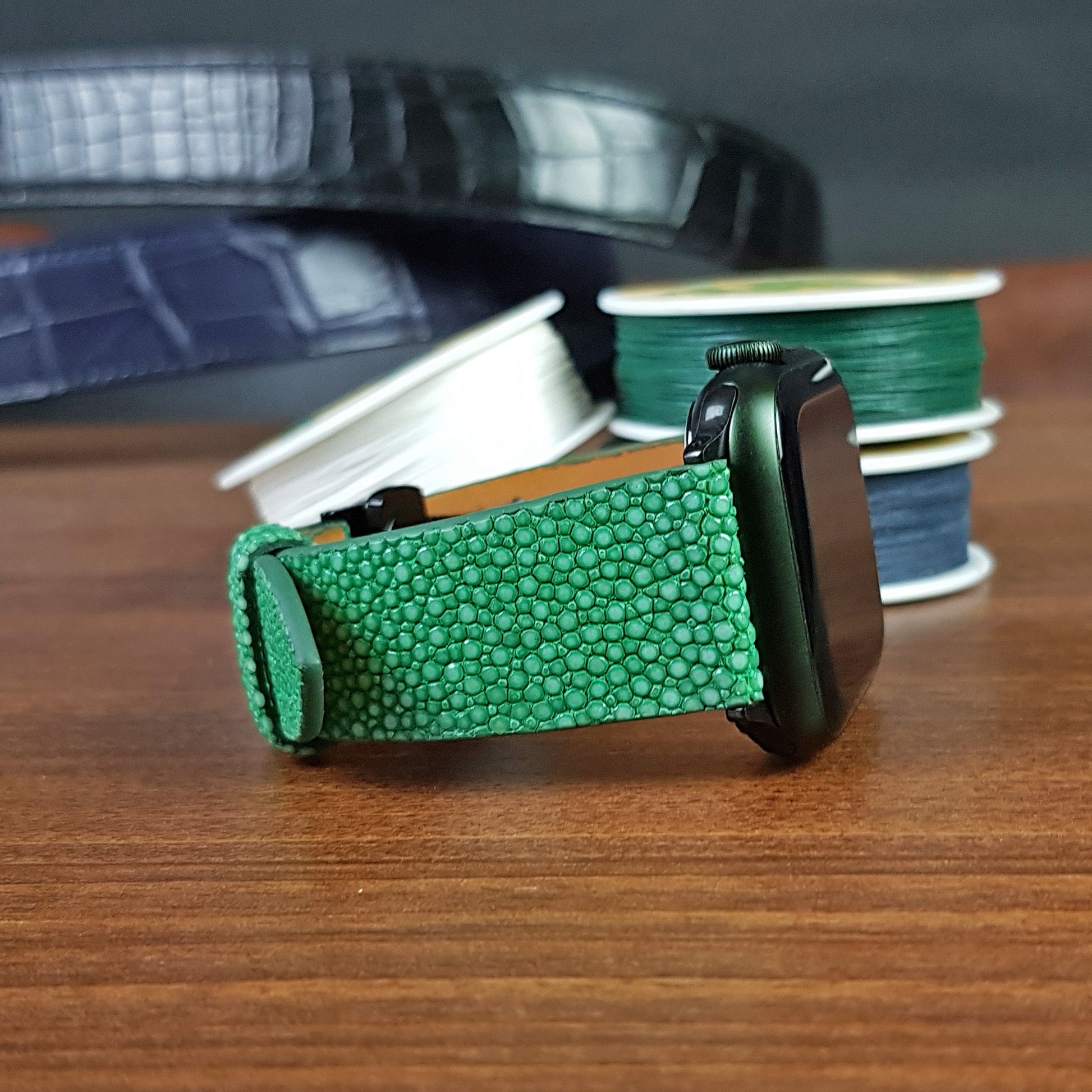 Green Stingray Leather Apple Watch Band - PVMH Leather