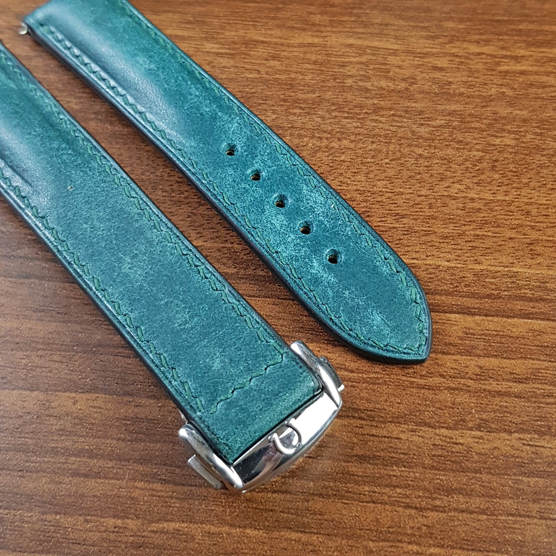 Handmade Blue Full Grain Leather Pueblo Omega Watch Strap - PVMH Leather