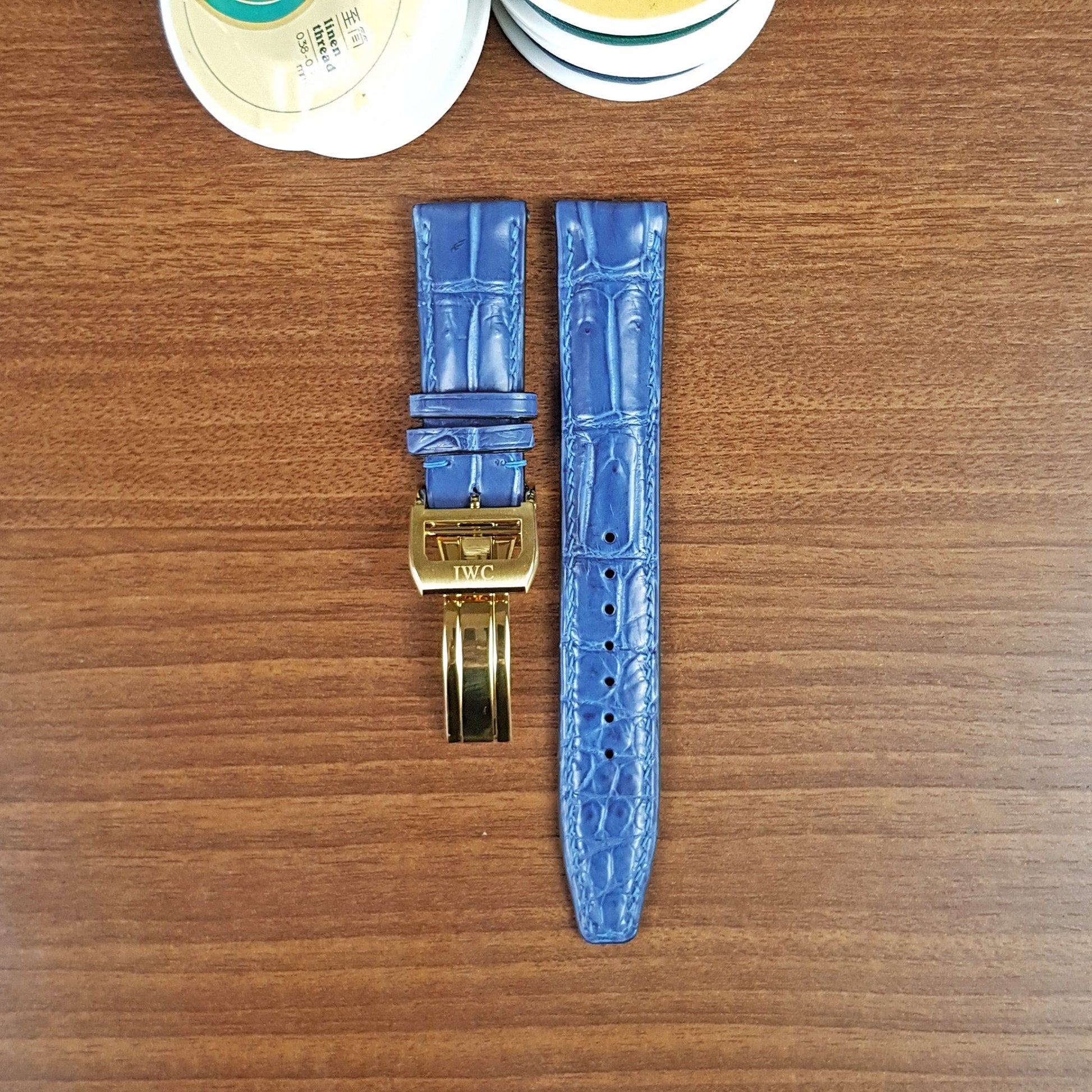 Handmade Blue Genuine Alligator Leather IWC Watch Strap With Clasp - PVMH Leather