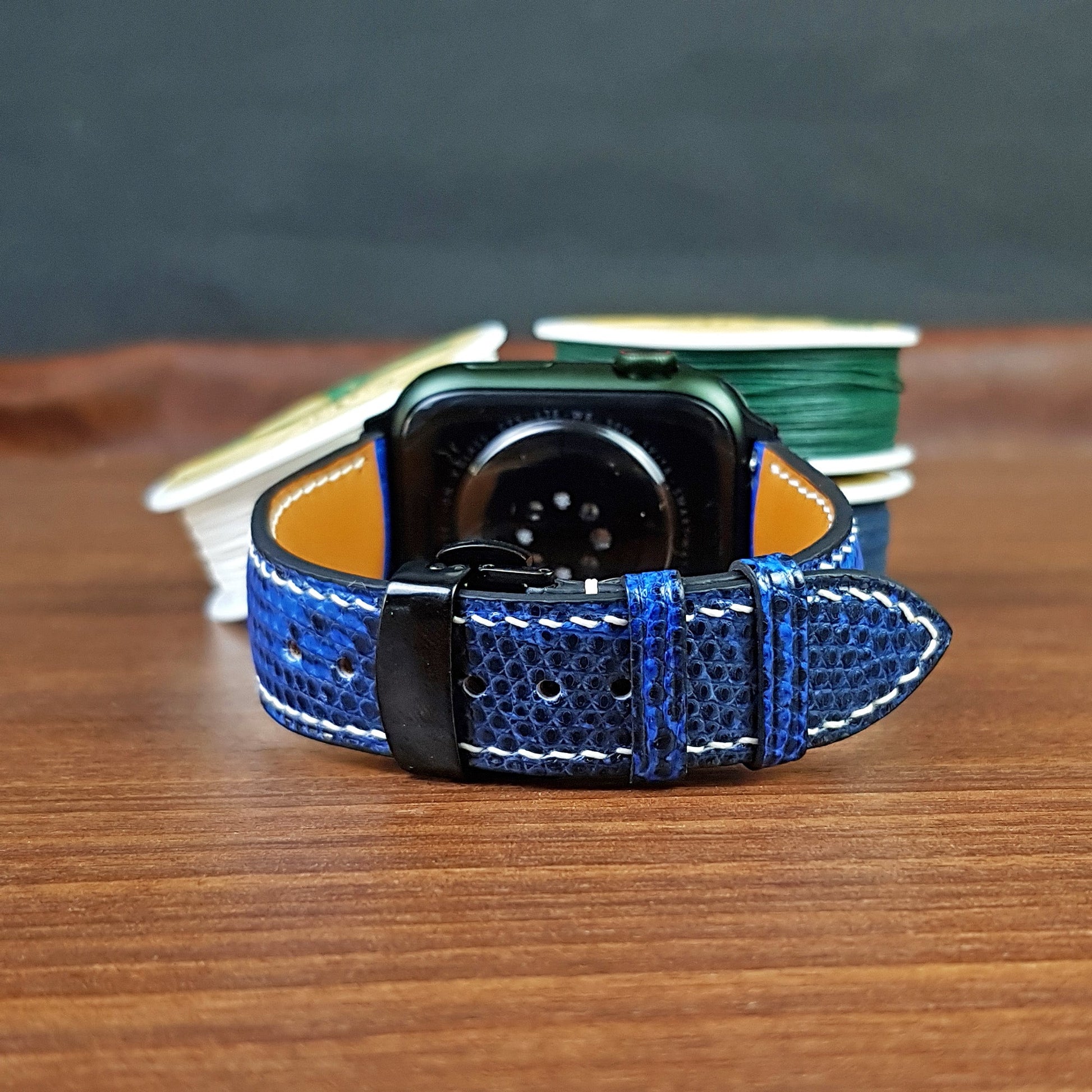 Handmade Blue Lizard Leather Apple Watch Band - PVMH Leather