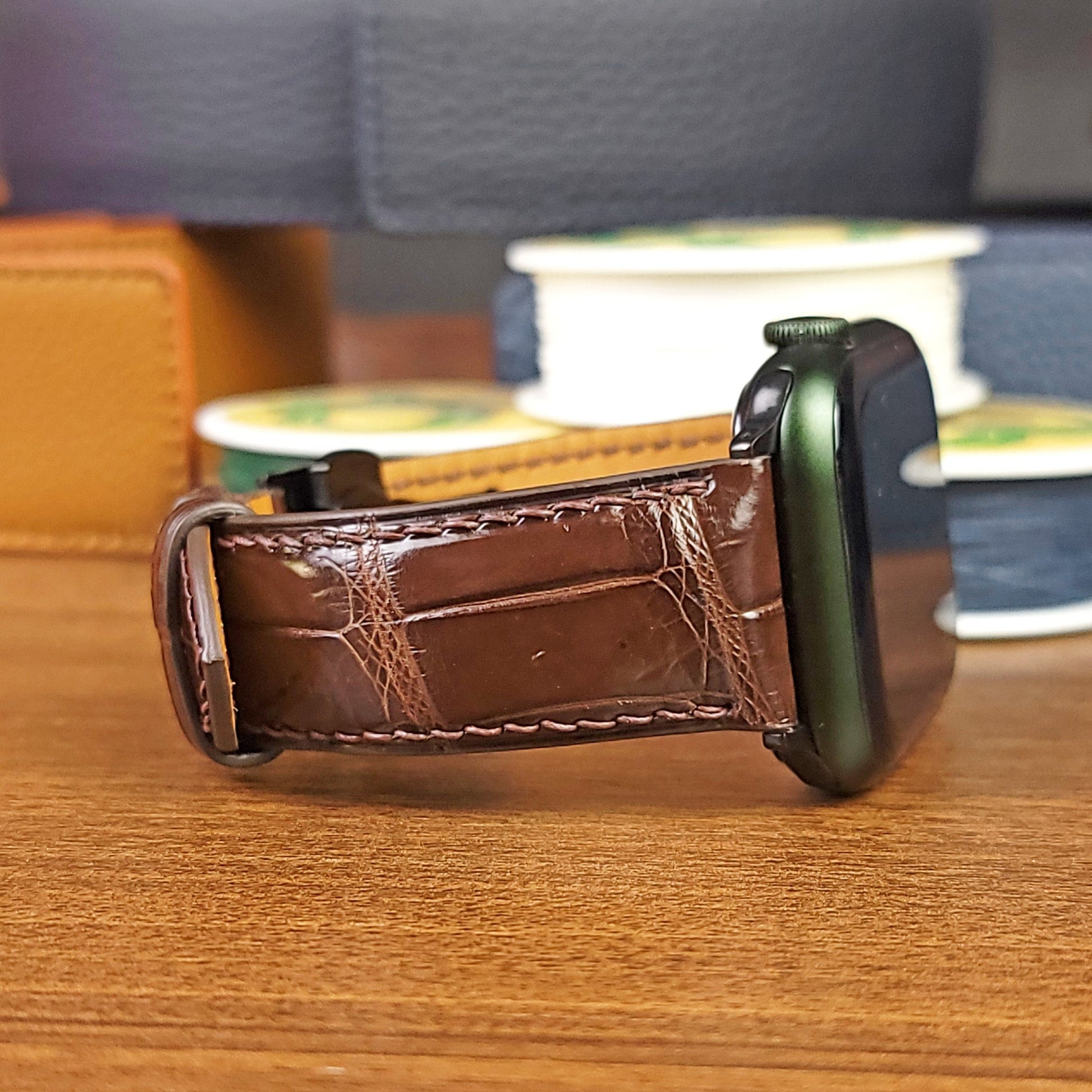 Handmade Brown Alligator Leather Apple Watch Ultra Band - PVMH Leather