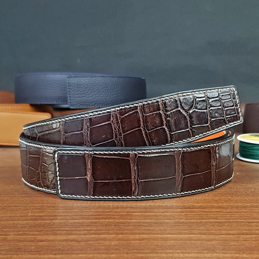 Handmade Brown Alligator Leather Belts With Buckle For Mens - PVMH Leather