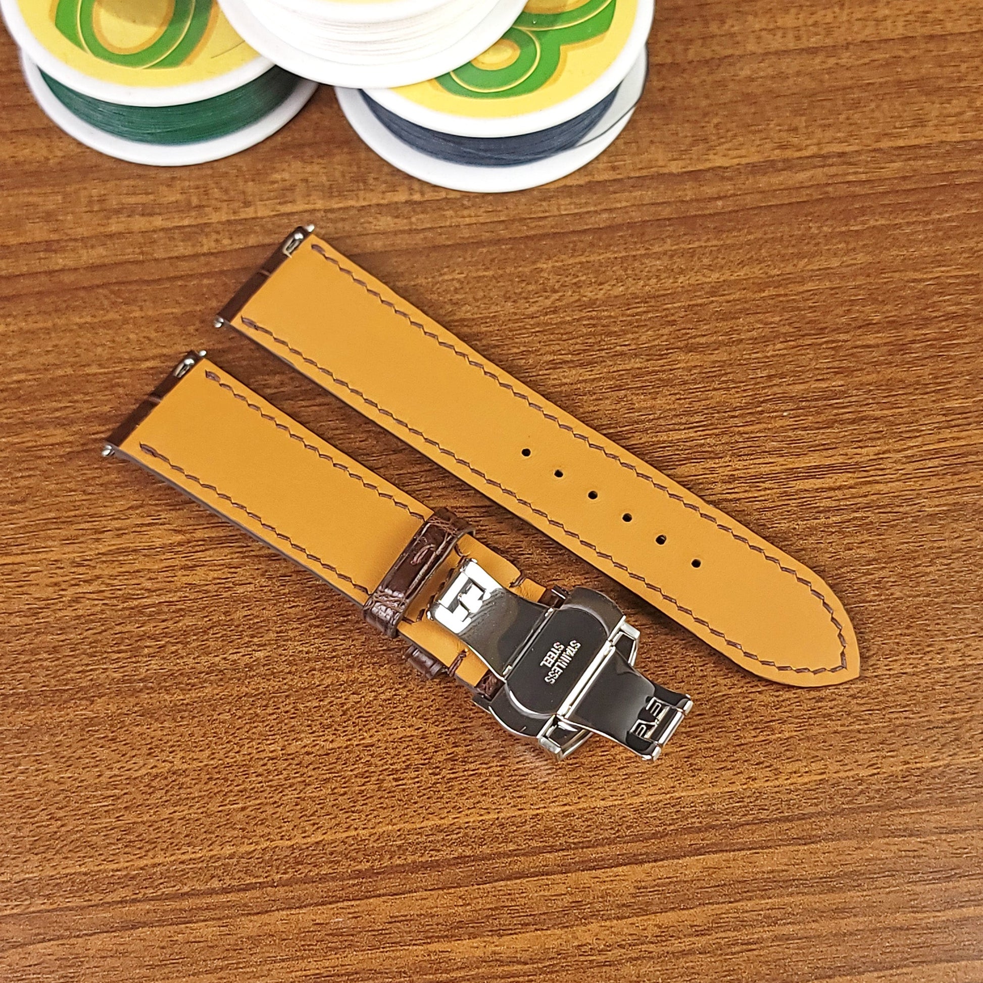 Handmade Dark Brown Genuine Alligator Leather Watch Strap - PVMH Leather