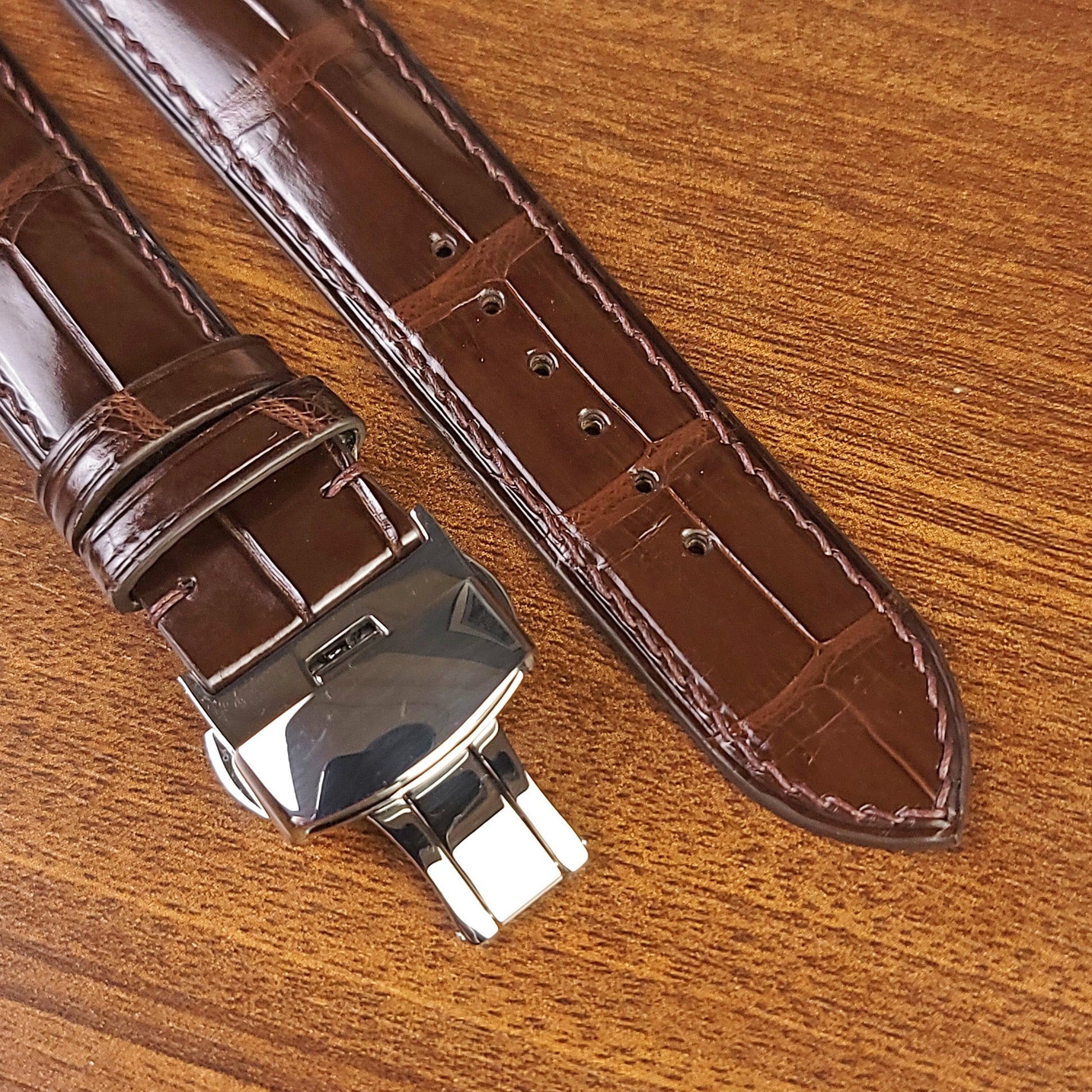 Handmade Dark Brown Genuine Alligator Leather Watch Strap - PVMH Leather