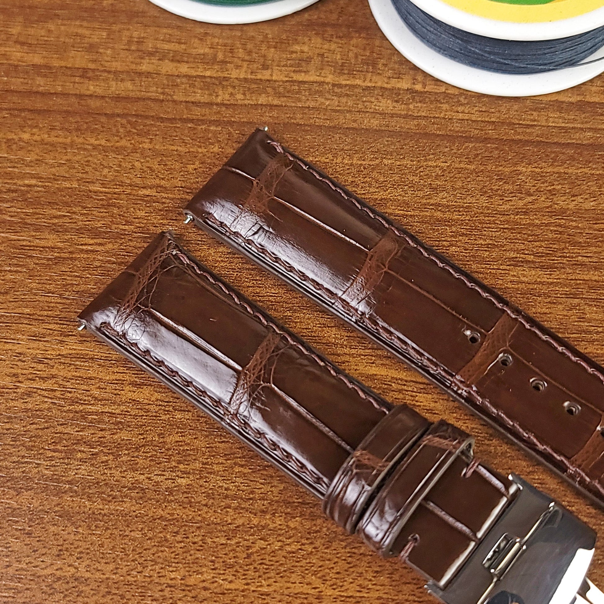 Handmade Dark Brown Genuine Alligator Leather Watch Strap - PVMH Leather