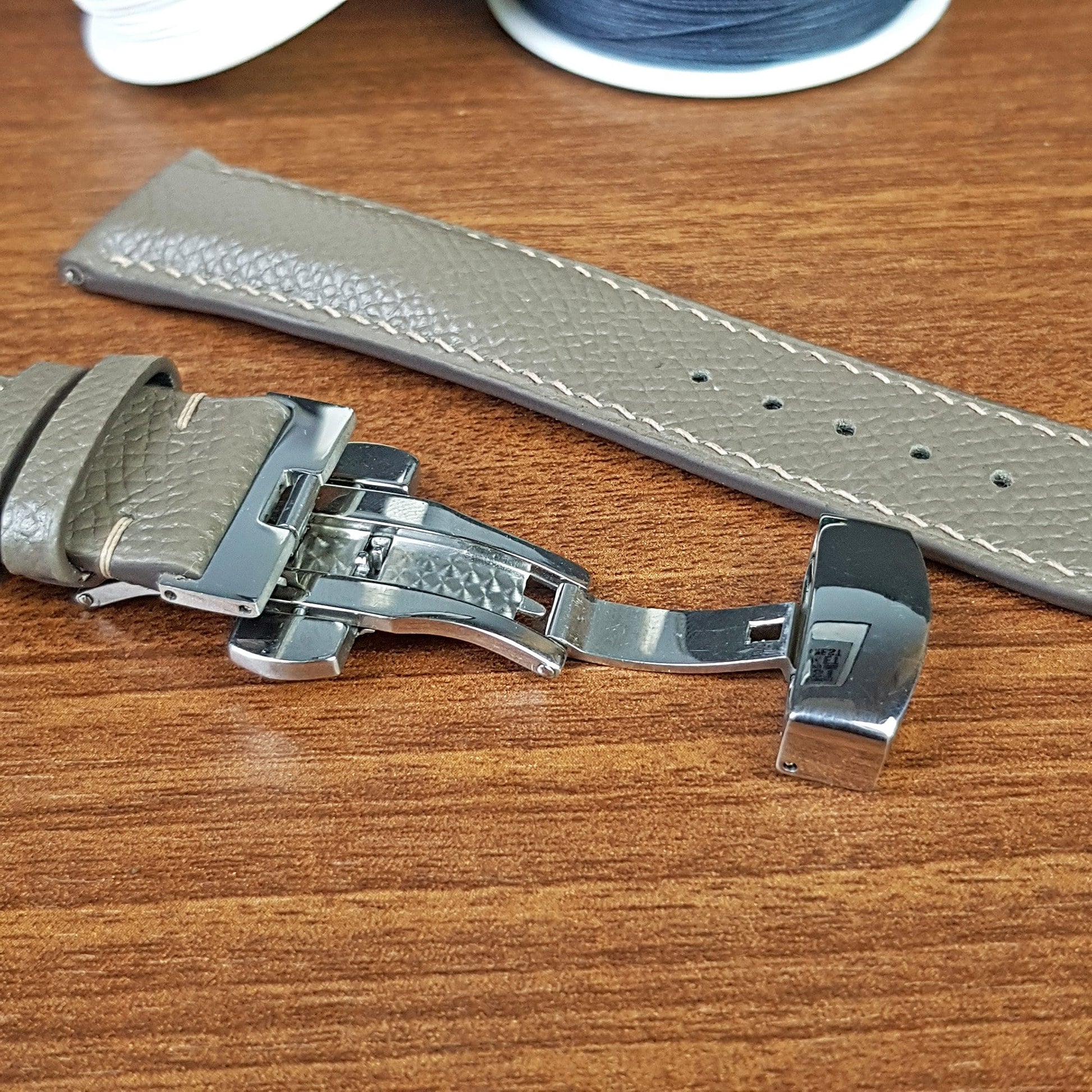 Handmade Full Grain Gray Epsom Hass Leather Watch Band Quick Release Spring Bars - PVMH Leather