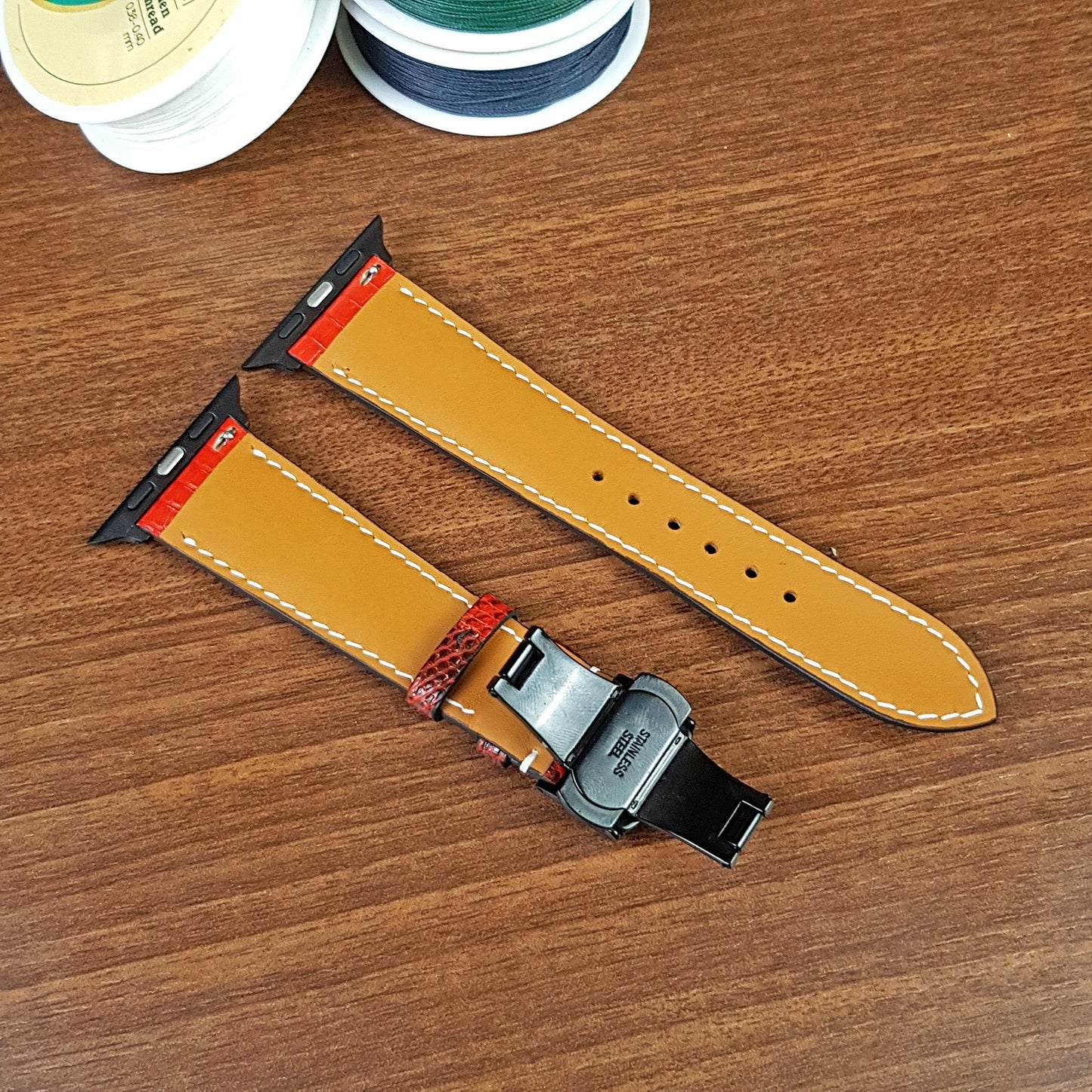 Handmade Genuine Red Lizard Leather Apple Watch Band - PVMH Leather