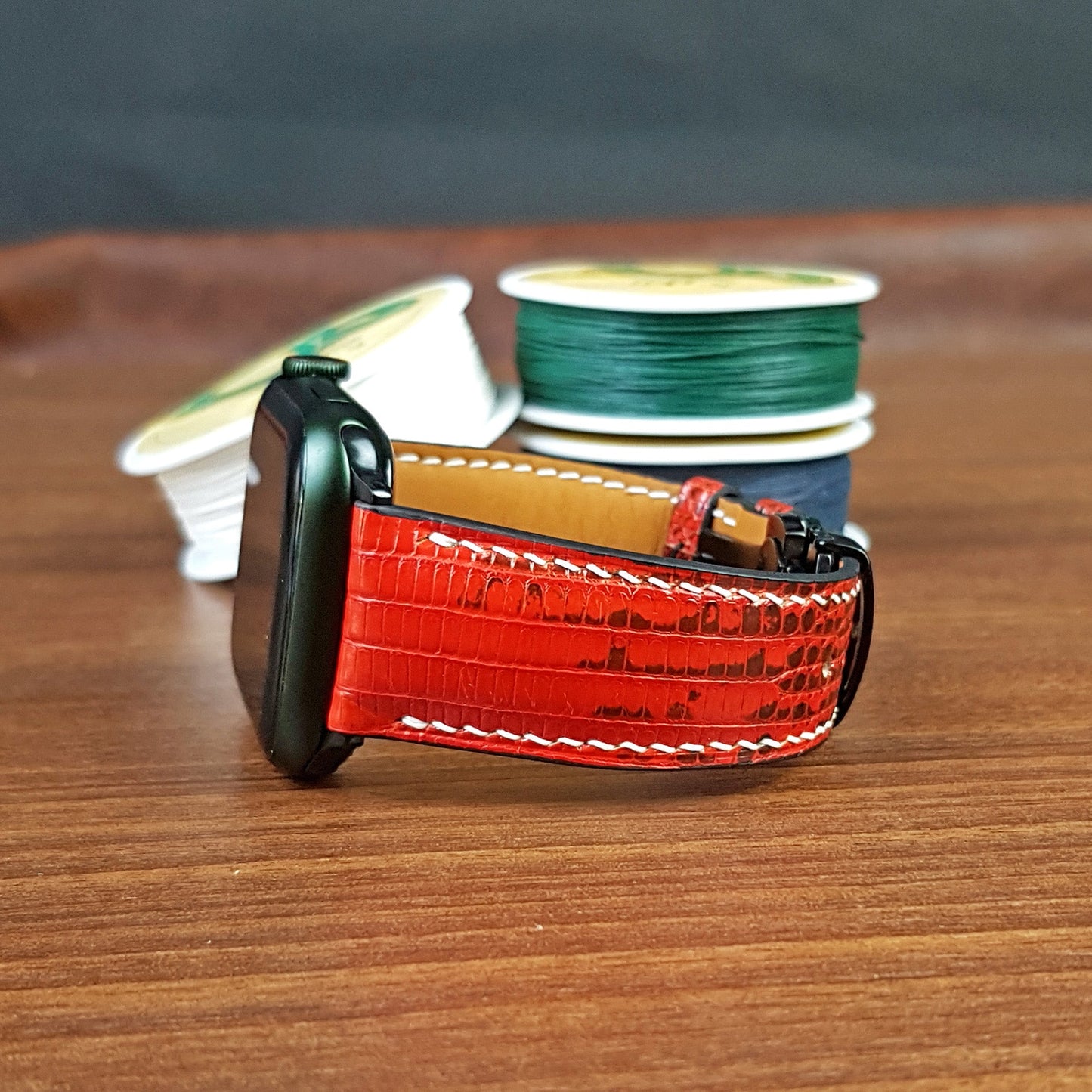 Handmade Genuine Red Lizard Leather Apple Watch Band - PVMH Leather