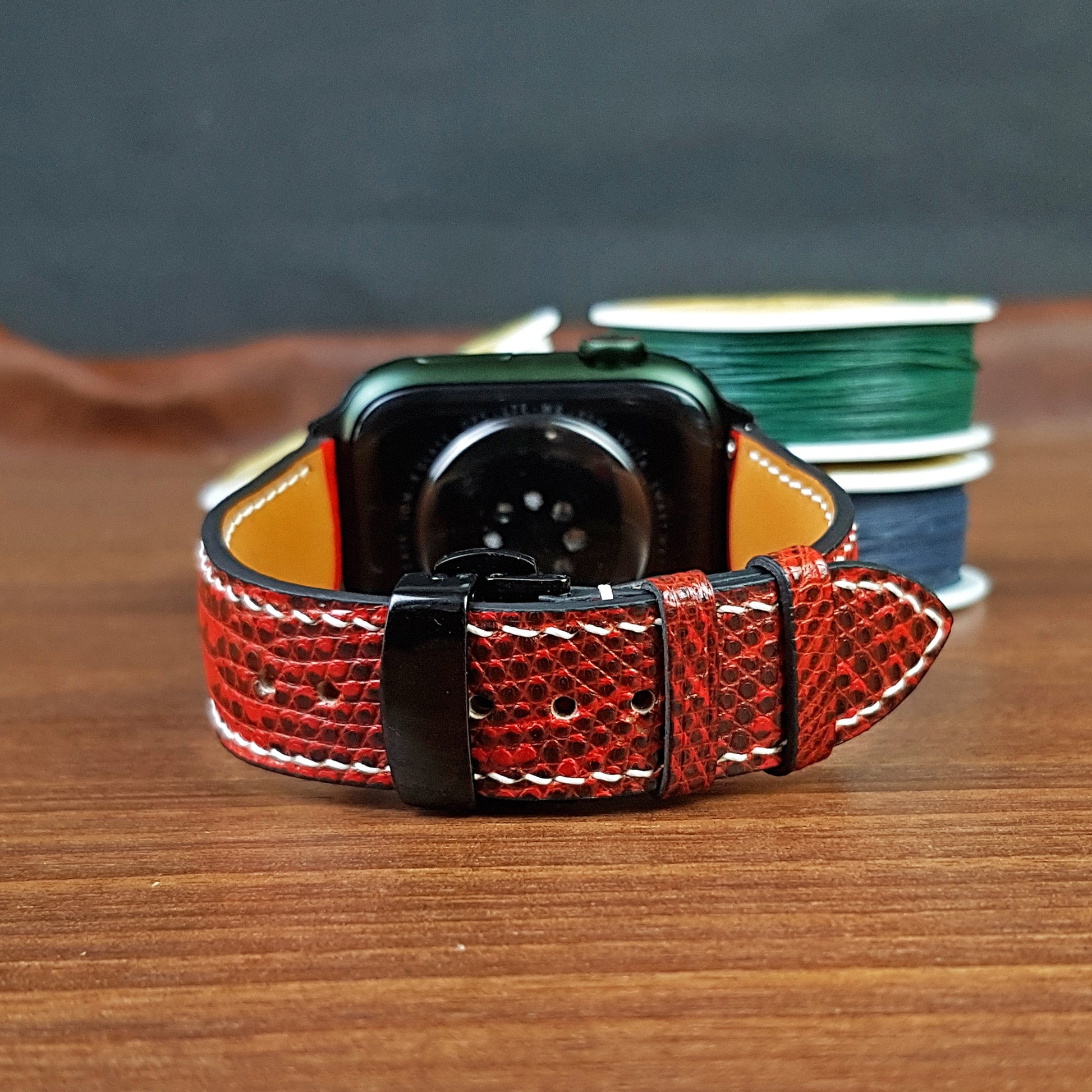 Handmade Genuine Red Lizard Leather Apple Watch Band - PVMH Leather