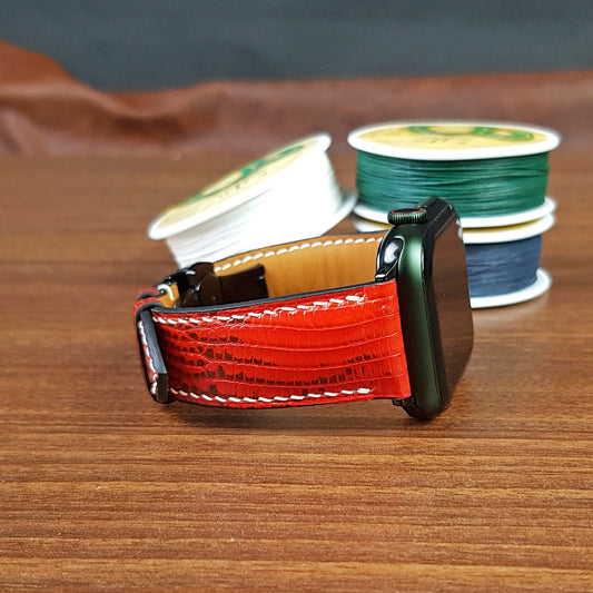 Handmade Genuine Red Lizard Leather Apple Watch Band - PVMH Leather