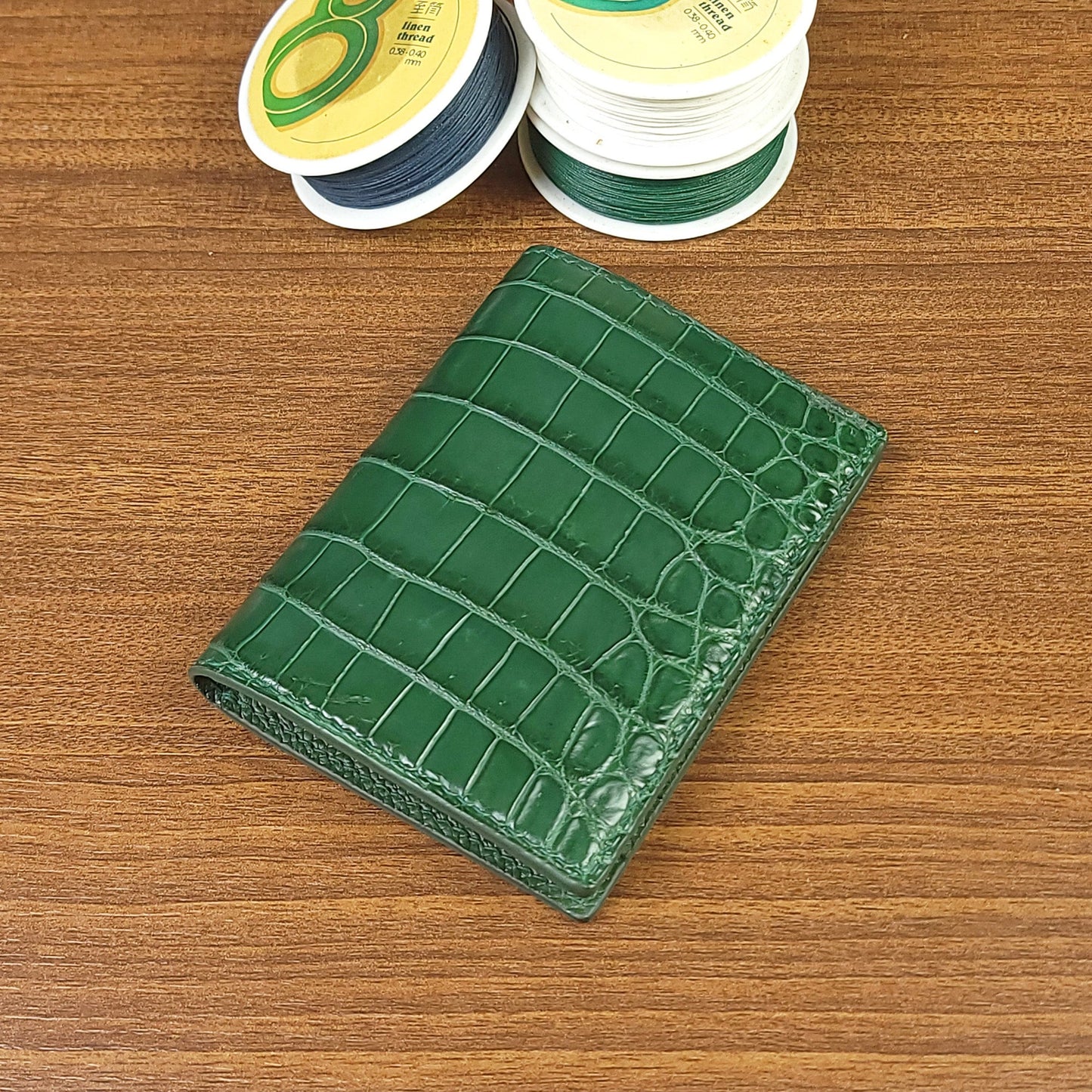 Handmade Green Genuine Alligator Leather Card Holder - PVMH Leather