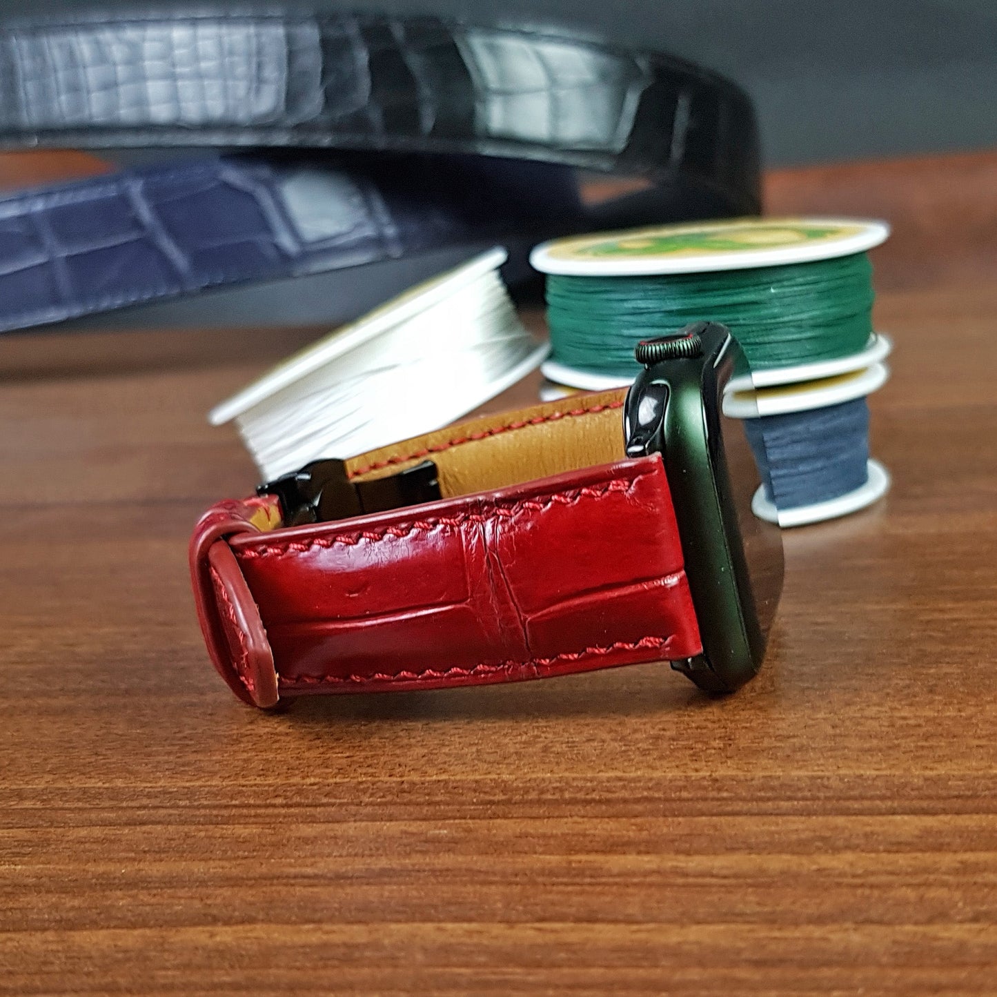 Handmade Red Alligator Leather Apple Watch Band - PVMH Leather