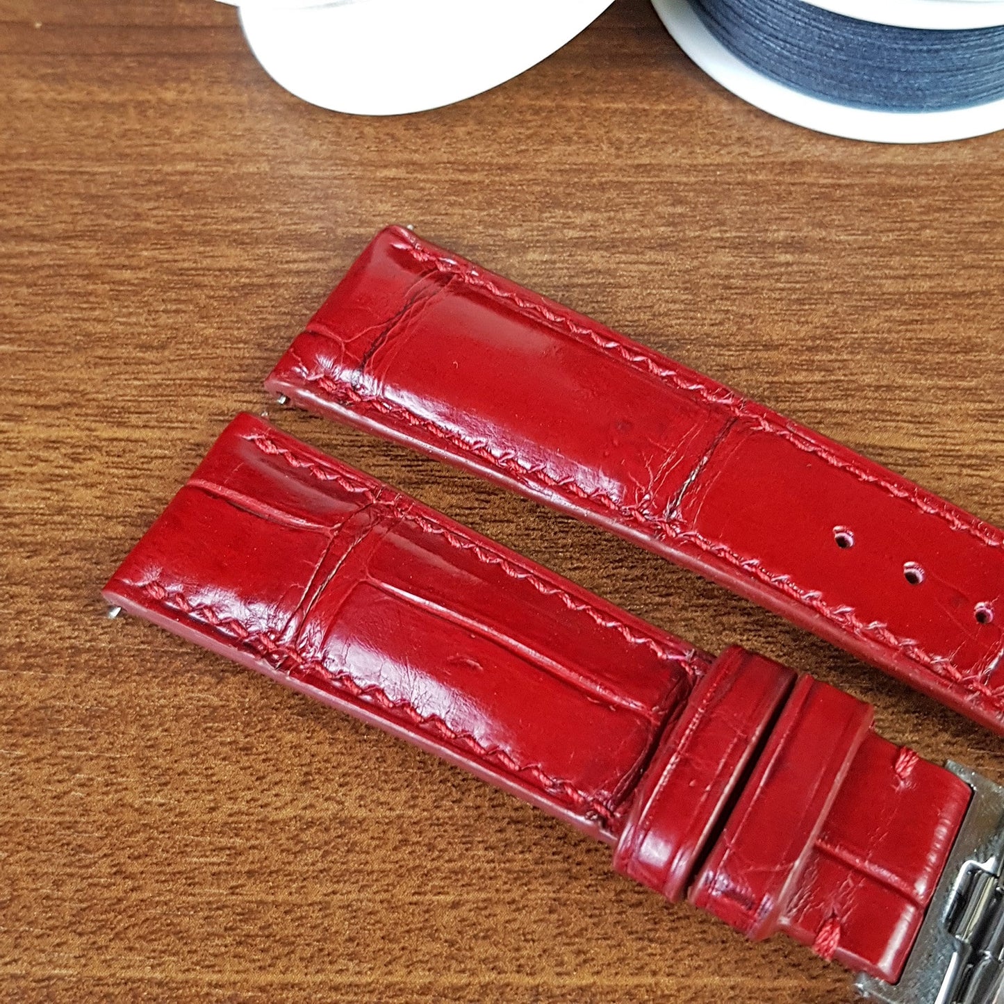 Handmade Red Genuine Alligator Leather Watch Strap - PVMH Leather