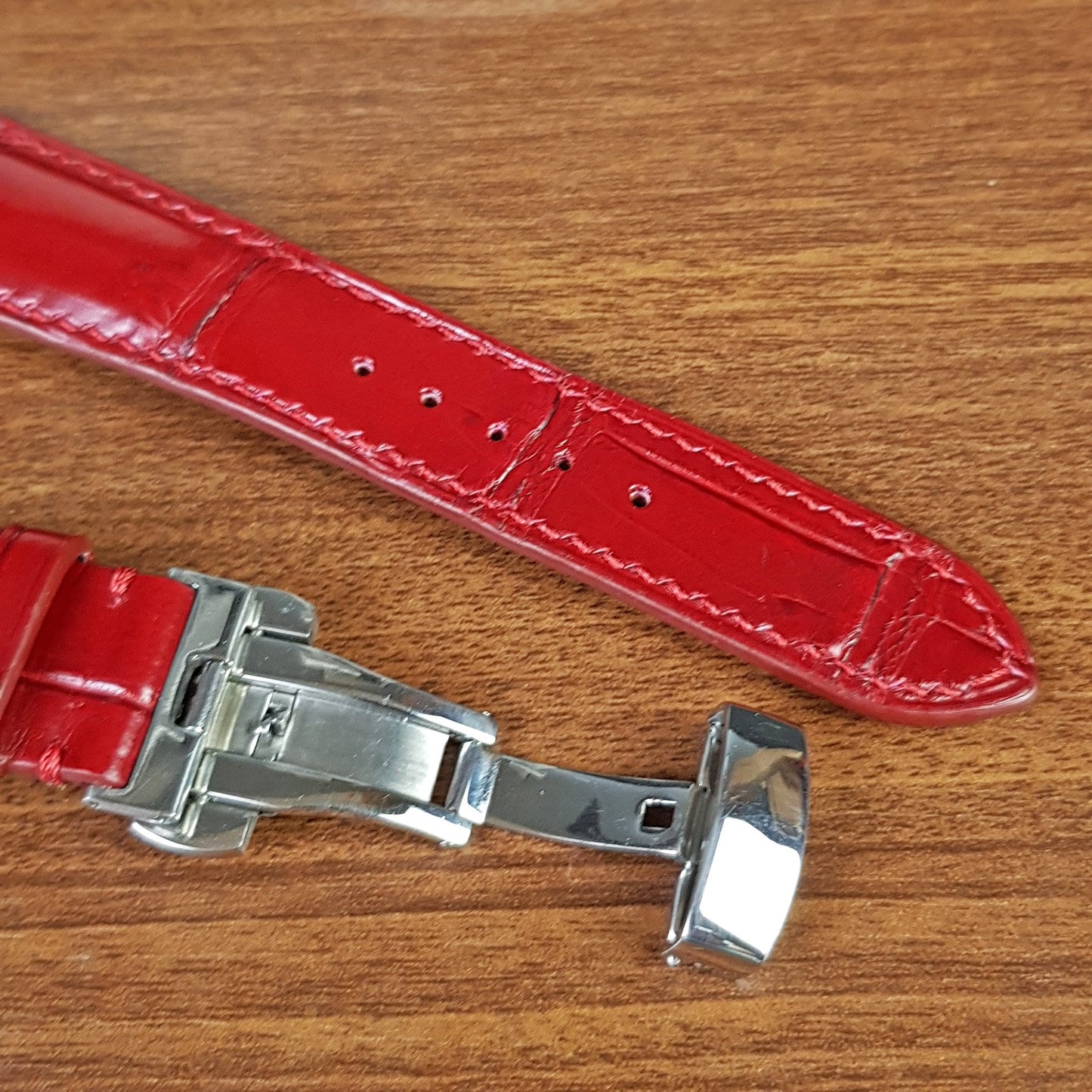 Handmade Red Genuine Alligator Leather Watch Strap - PVMH Leather