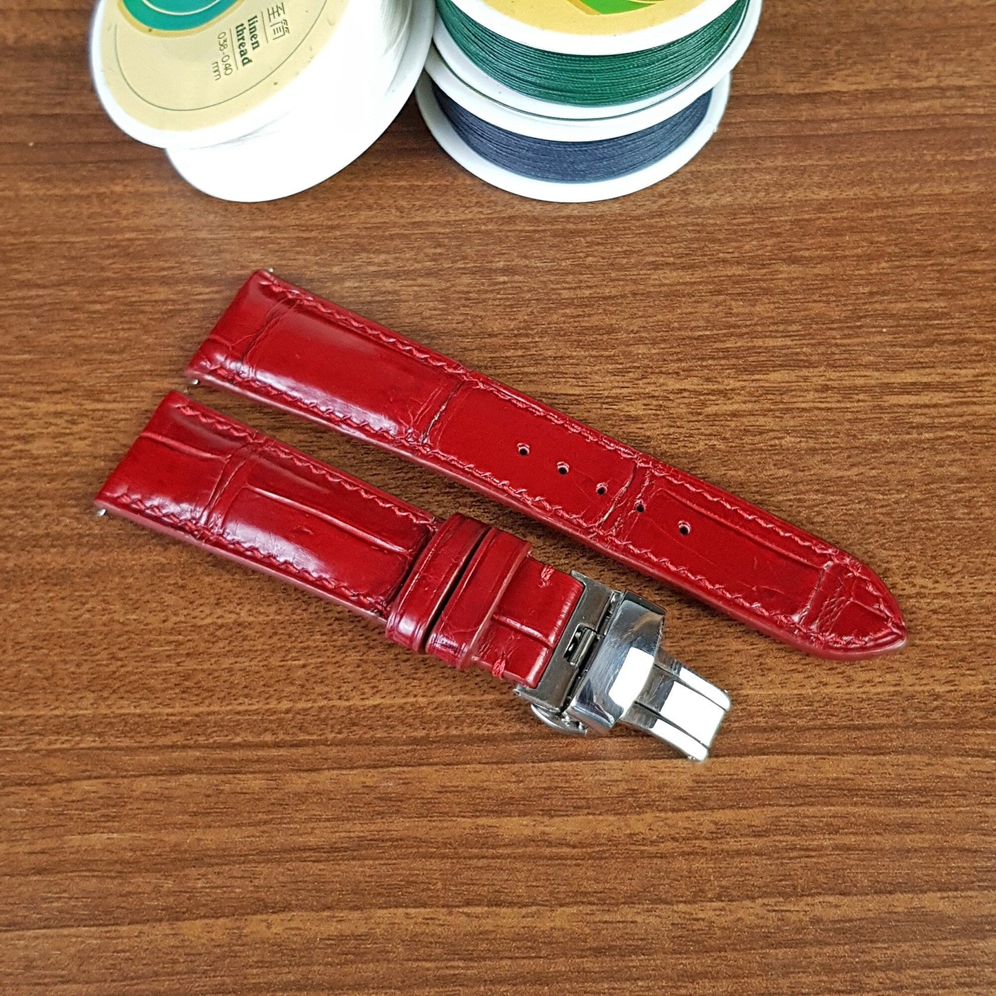 Handmade Red Genuine Alligator Leather Watch Strap - PVMH Leather