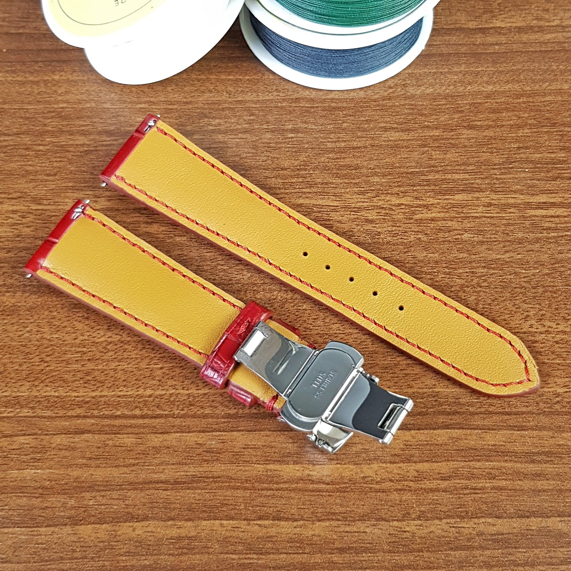 Handmade Red Genuine Alligator Leather Watch Strap - PVMH Leather