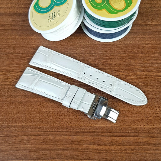 Handmade White Alligator Leather Watch Strap Quick Release Pin Bars - PVMH Leather