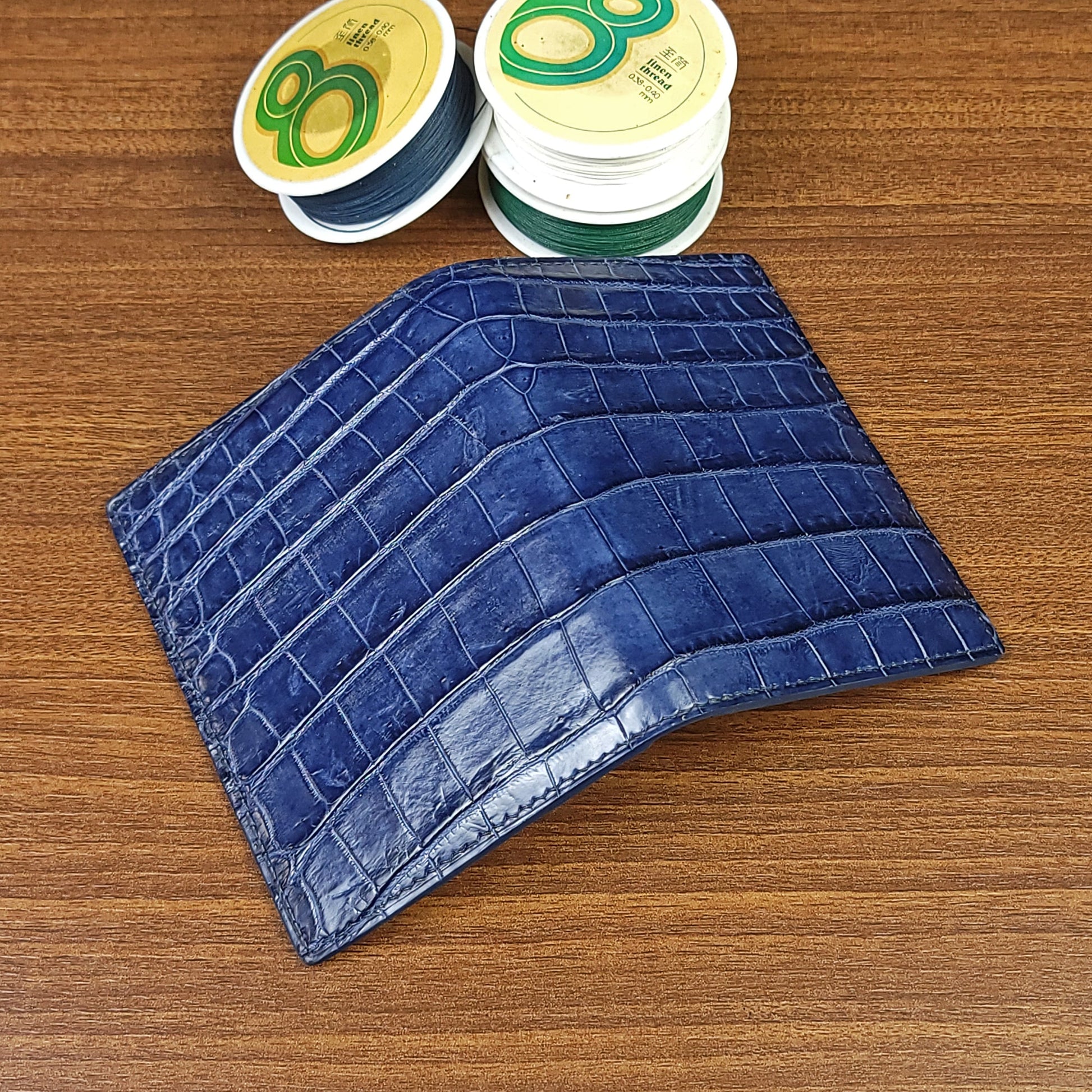 Navy Blue Genuine Alligator Leather Luxury Card Holder - PVMH Leather