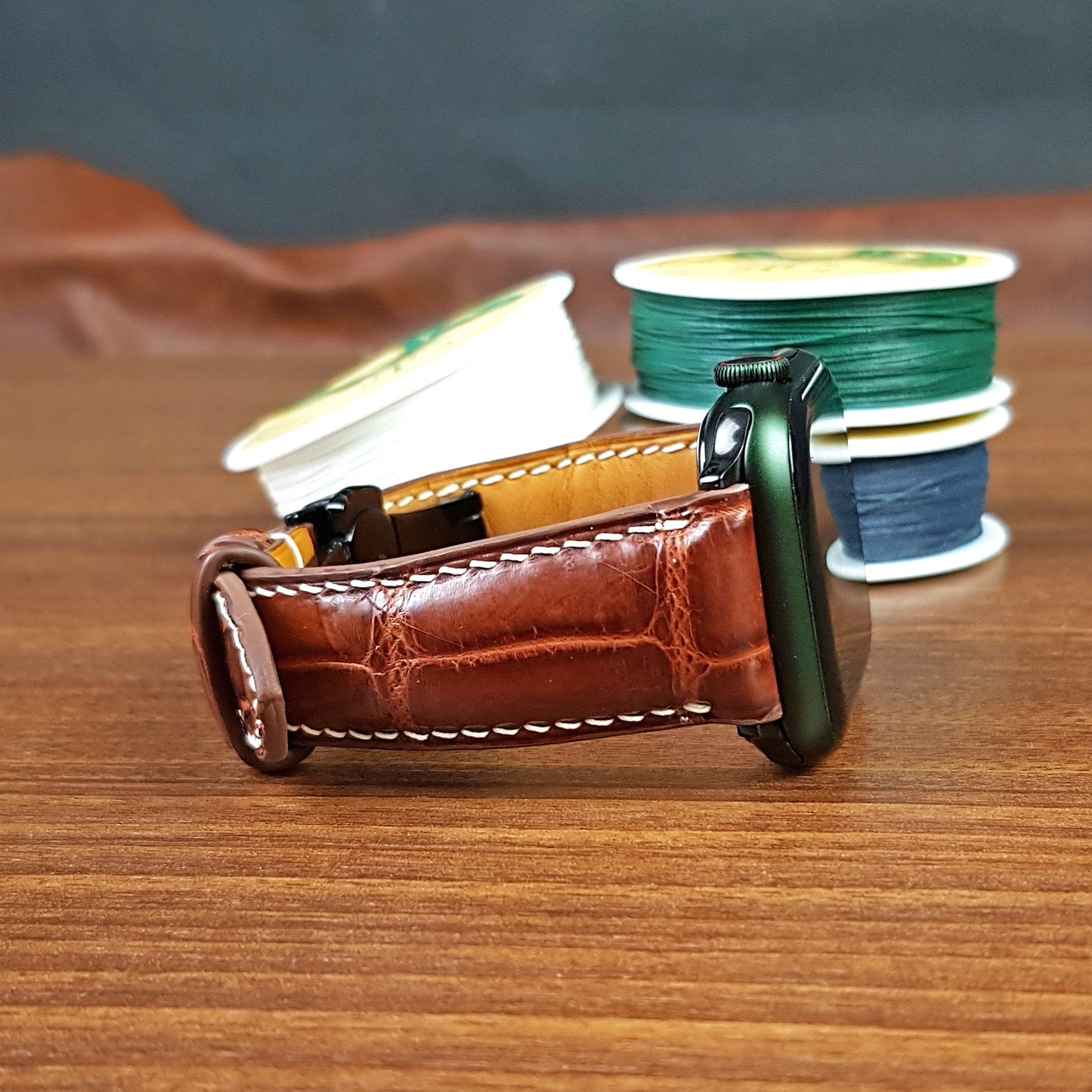 Reddish Brown Alligator Leather Apple Watch Band - PVMH Leather