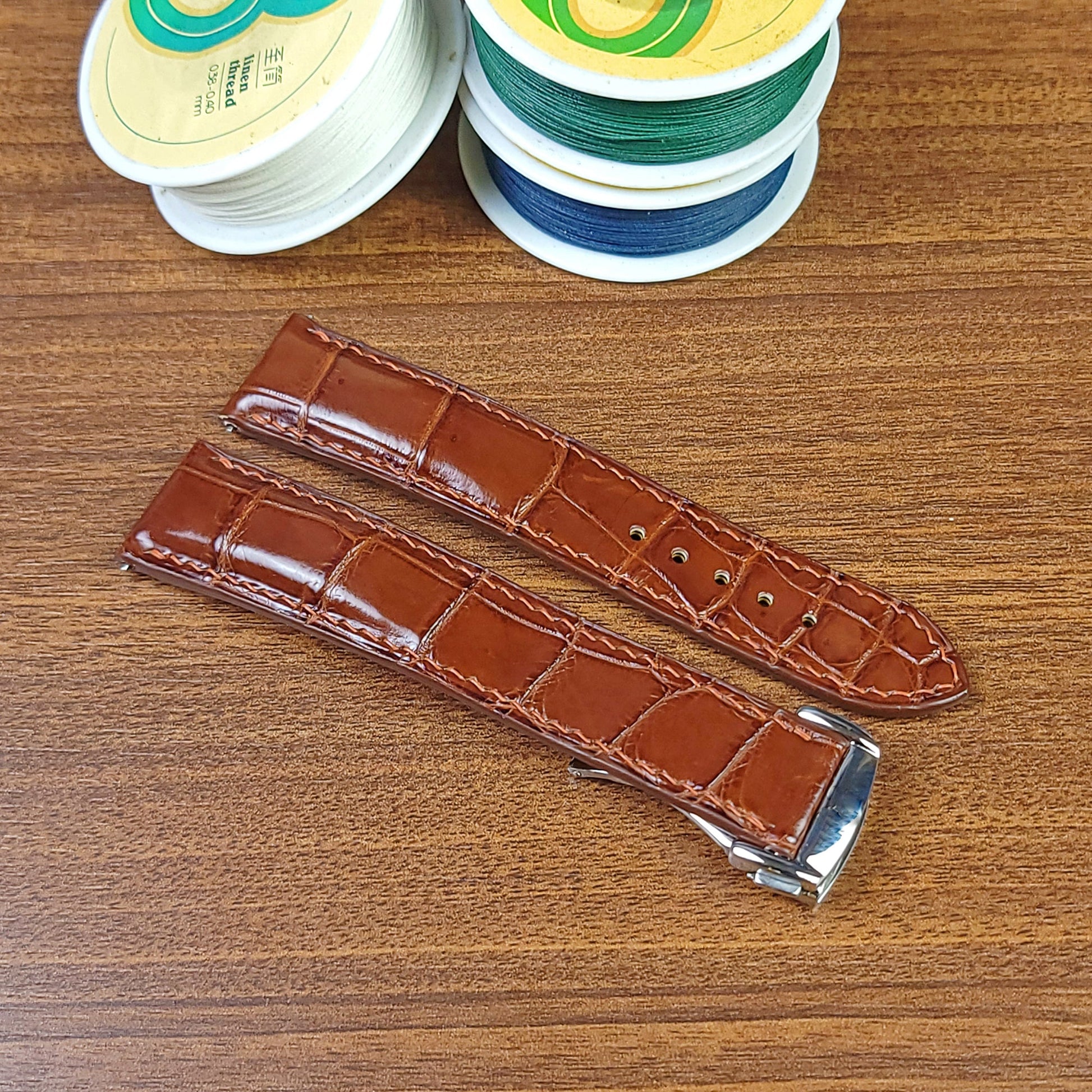 Reddish Brown Alligator Leather Omega Watch Strap Replacement - PVMH Leather