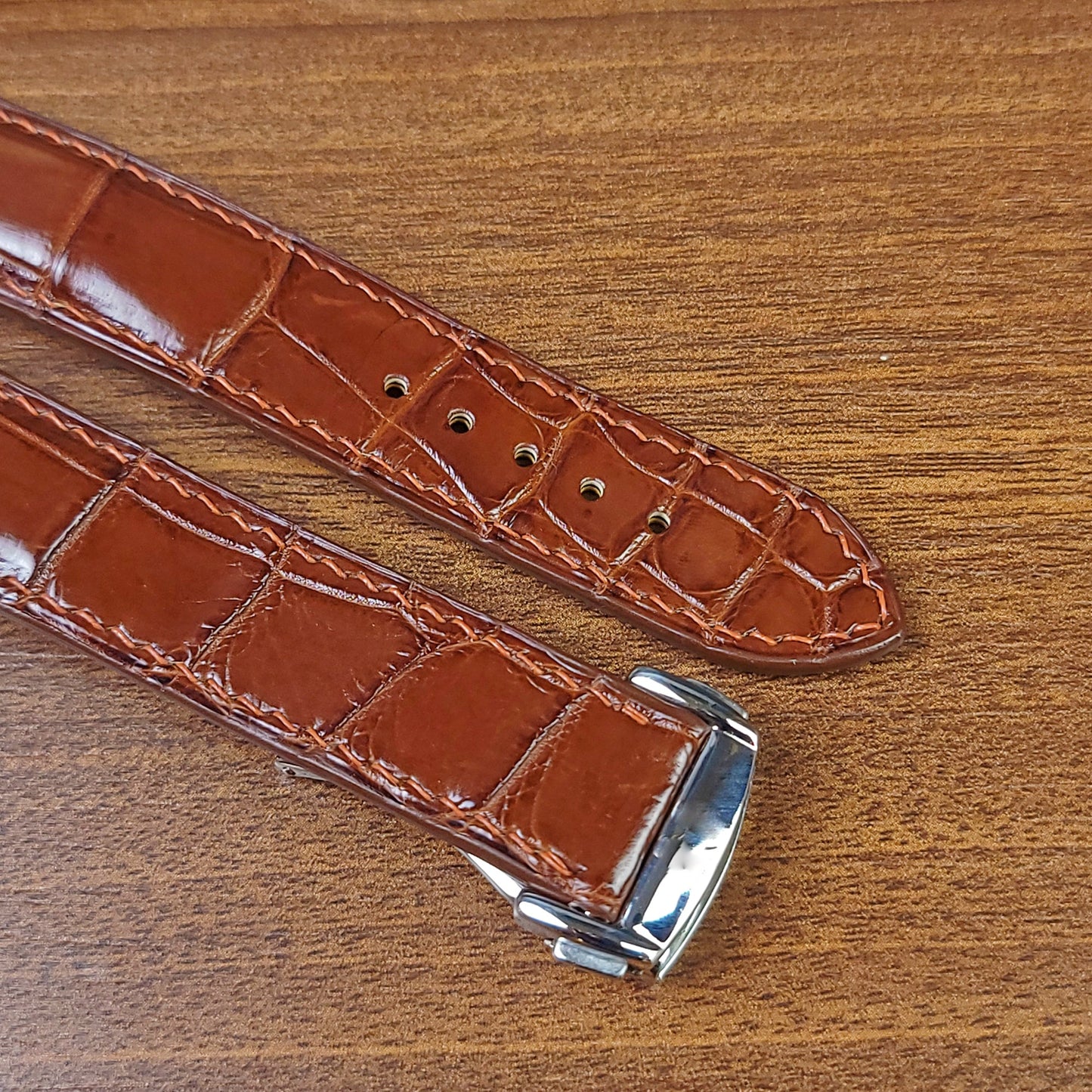 Reddish Brown Alligator Leather Omega Watch Strap Replacement - PVMH Leather