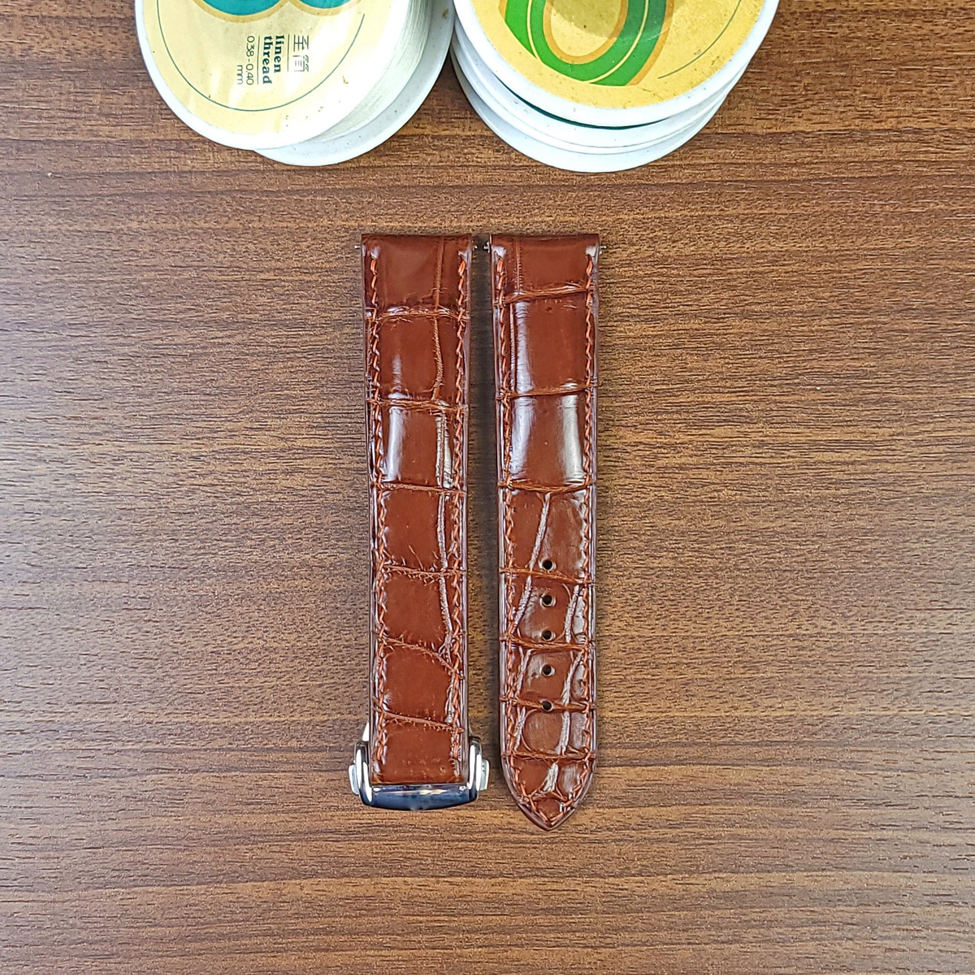 Reddish Brown Alligator Leather Omega Watch Strap Replacement - PVMH Leather