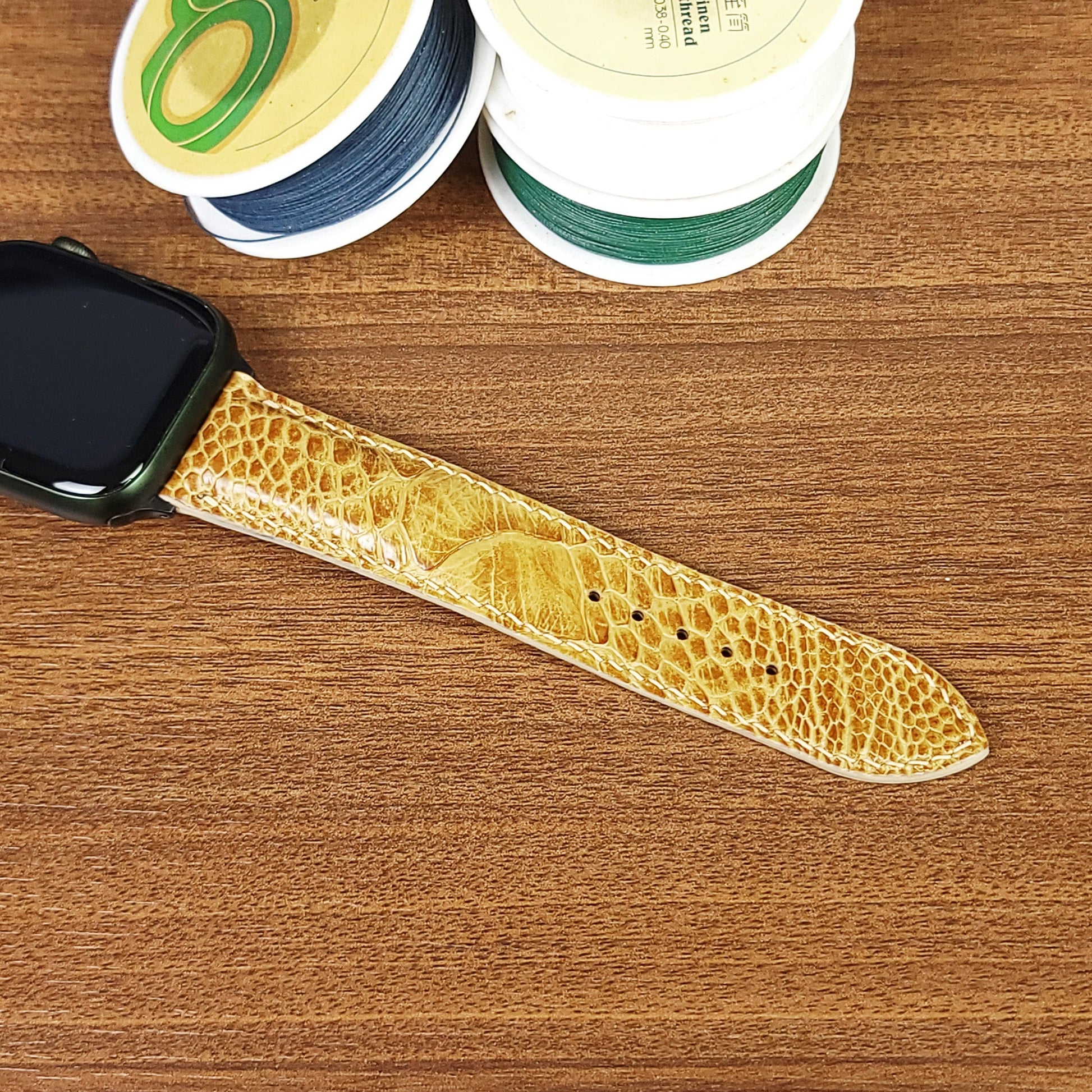 Yellow Genuine Ostrich Leather Apple Watch Bands - PVMH Leather