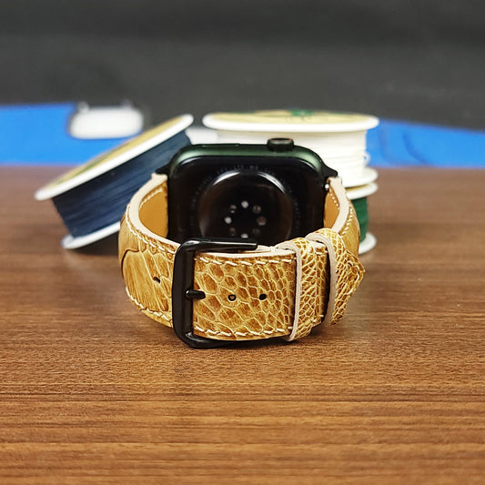 Yellow Genuine Ostrich Leather Apple Watch Bands - PVMH Leather