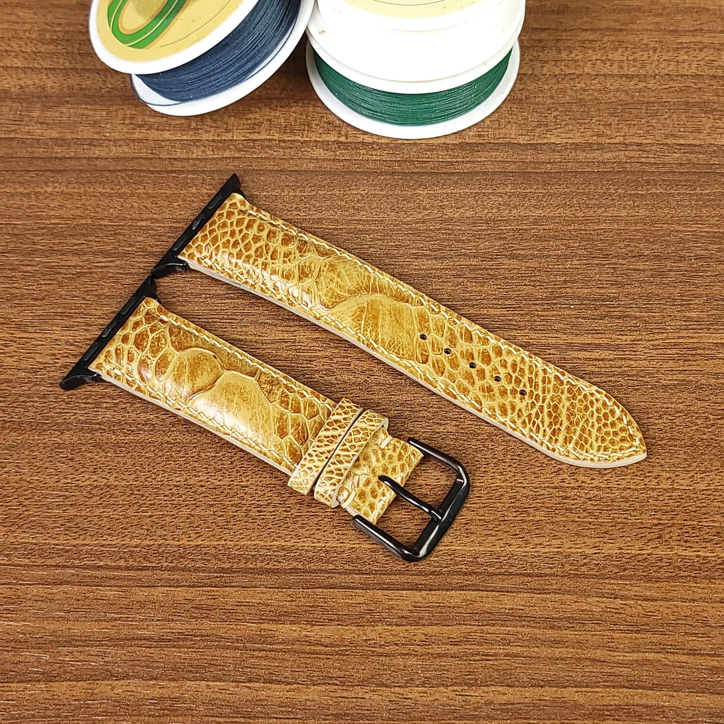 Yellow Genuine Ostrich Leather Apple Watch Bands - PVMH Leather