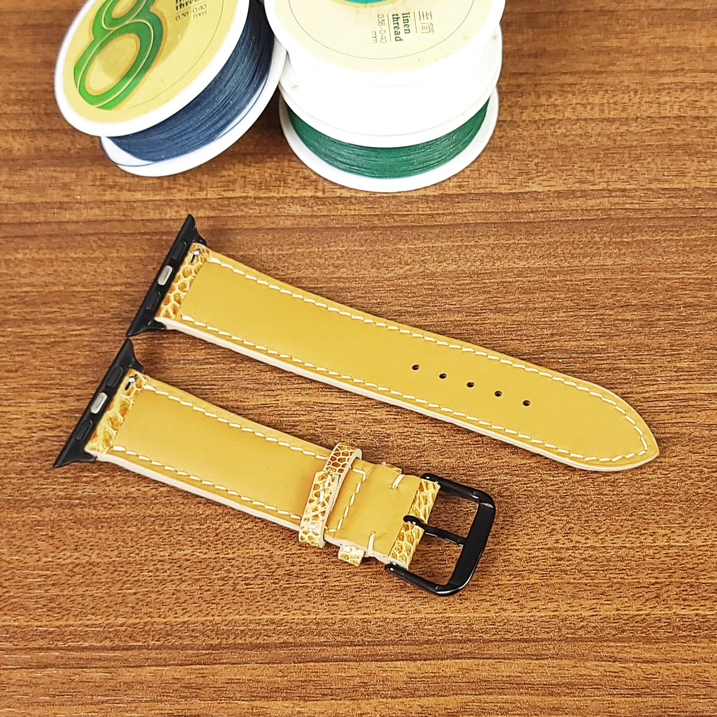 Yellow Genuine Ostrich Leather Apple Watch Bands - PVMH Leather